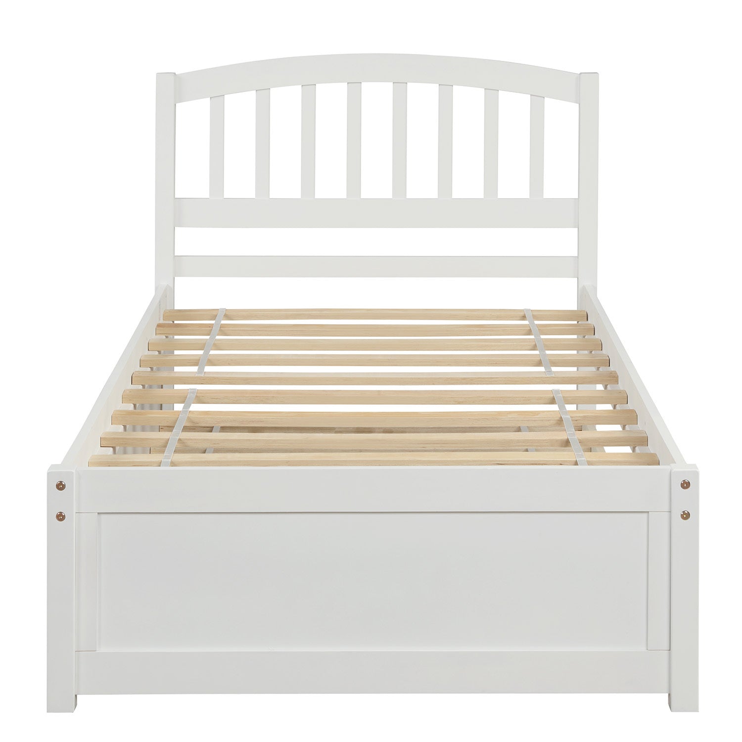 HAOYYE Twin size Platform Bed Wood Bed Frame with Trundle, White Sturdy Space-Saving Heavy Duty Modern Design Easy Assembly Durable Stylish Home Furniture Versatile