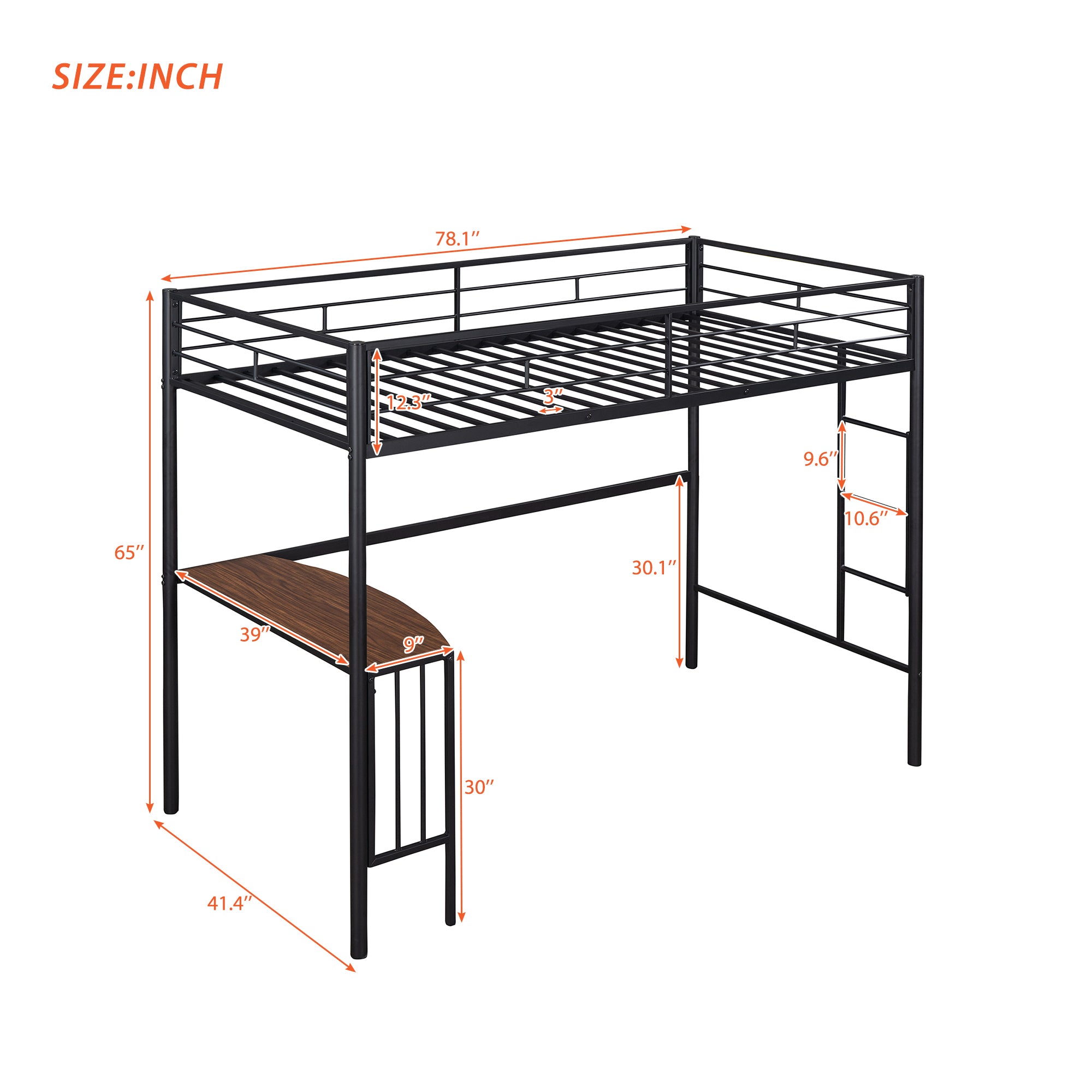 HAOYYE Twin Metal Loft Bed with Desk, Ladder and Guardrails, Loft Bed for Bedroom, Black(OLD SKU : MF195191AAB) Sturdy Space-Saving Heavy Duty Modern Design Easy Assembly Durable Stylish Home Furniture