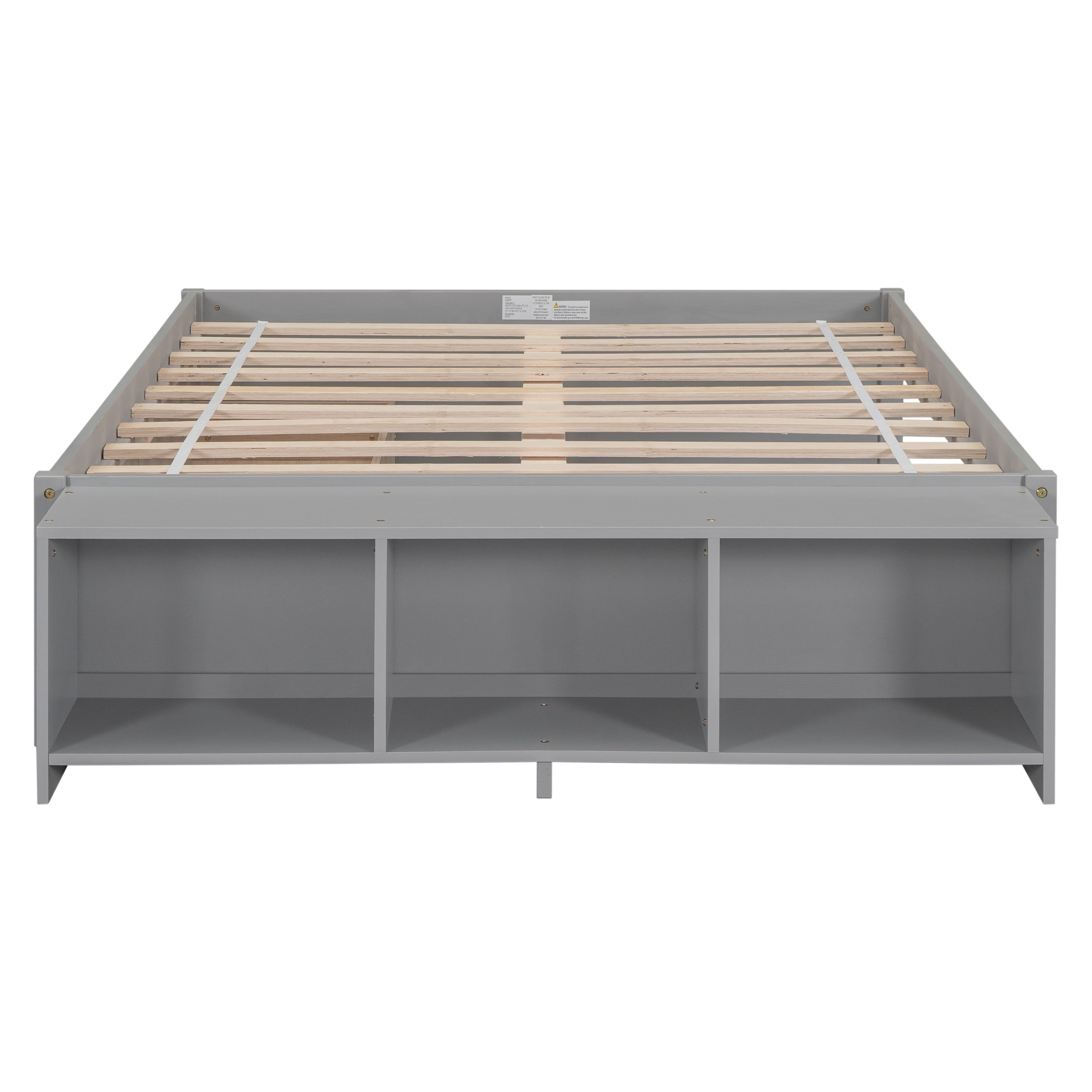 HAOYYE Full Size Bed with Storage Case, 2 Storage Drawers, Lengthwise Support Slat, Grey Heavy Duty Sturdy Bed Frame, Space-Saving Modern Design, Easy Assembly, Durable Stylish Home Furniture, Versatile Bedroom Storage Solution.