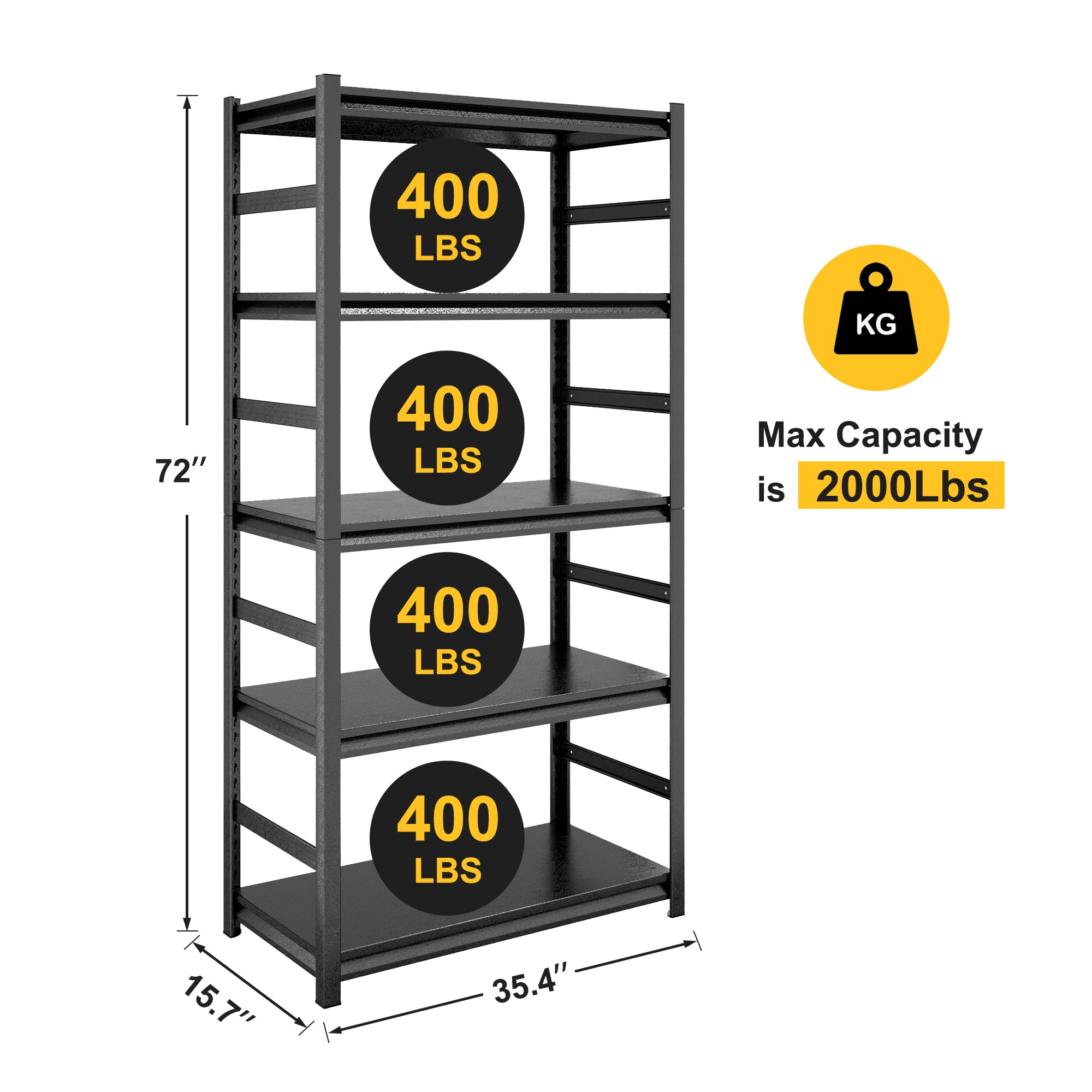 HAOYYE 5-Tier Heavy Duty Metal Storage Shelves, Adjustable Shelving Unit for Kitchen, Garage, Pantry, Office, Sturdy Space-Saving Design, Modern Storage Rack for Home, Dorm Room, and More