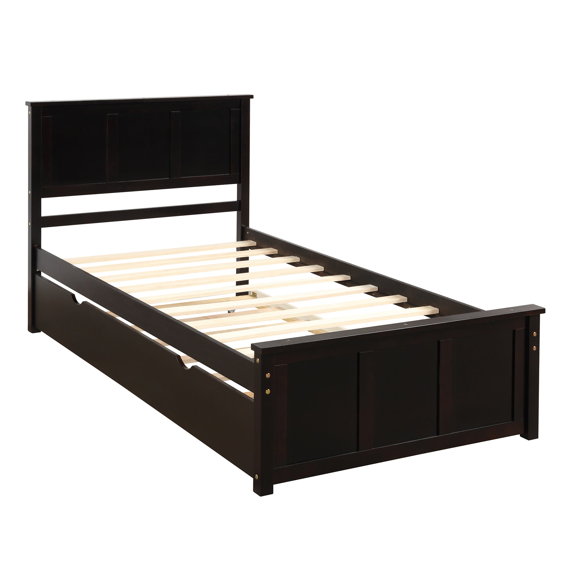HAOYYE Platform Bed with Twin Size Trundle, Twin Size Frame, Espresso Sturdy Space-Saving Heavy Duty Modern Design Easy Assembly Durable Stylish Home Furniture Versatile