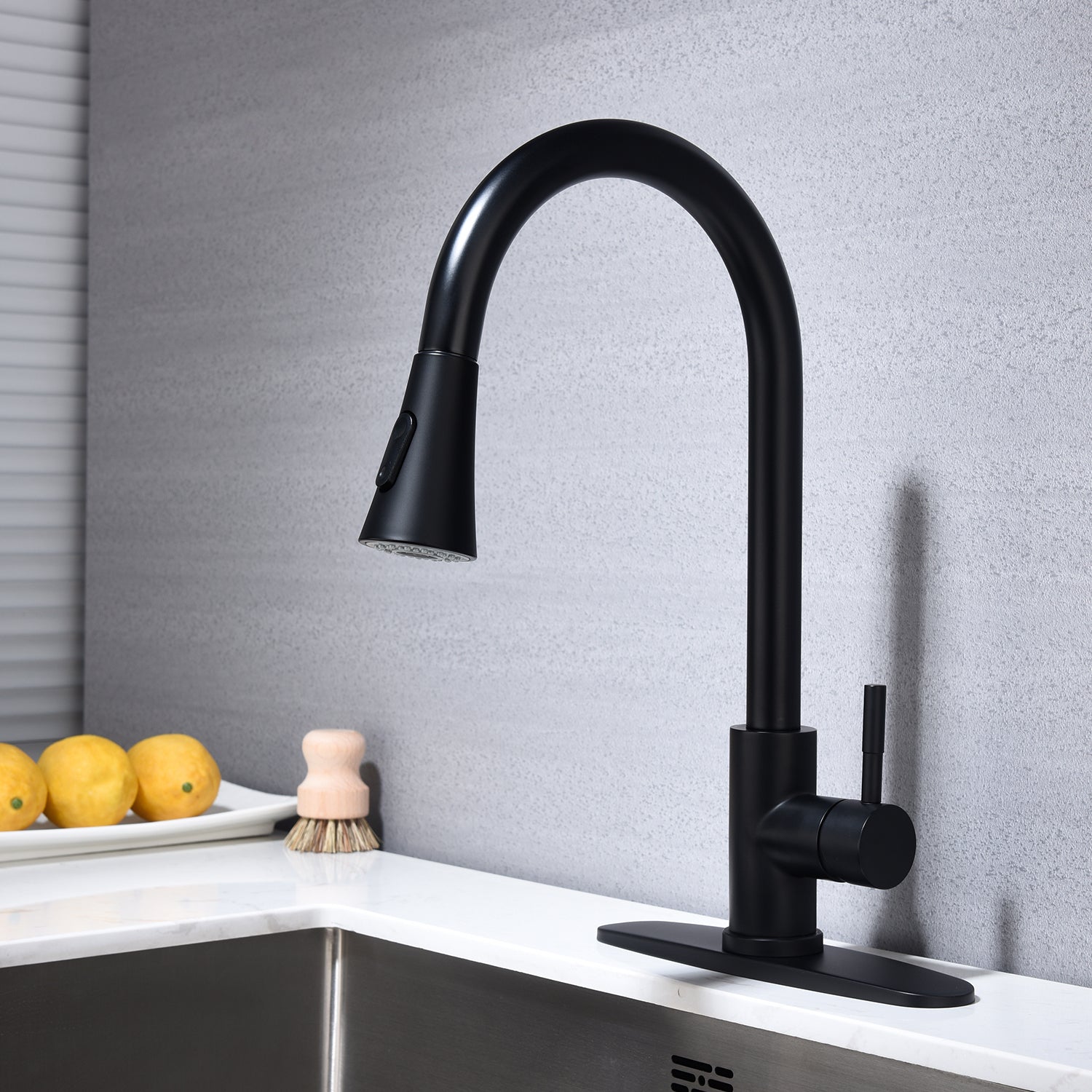 Haoyye Kitchen Faucet with Pull-Out Sprayer, Single Handle Stainless Steel Faucet with 360° Swivel High Arc Spout, Easy Installation and Maintenance, Anti-Corrosion and Space-Saving Design for Modern Kitchens, Utility Sinks, or Laundry Rooms