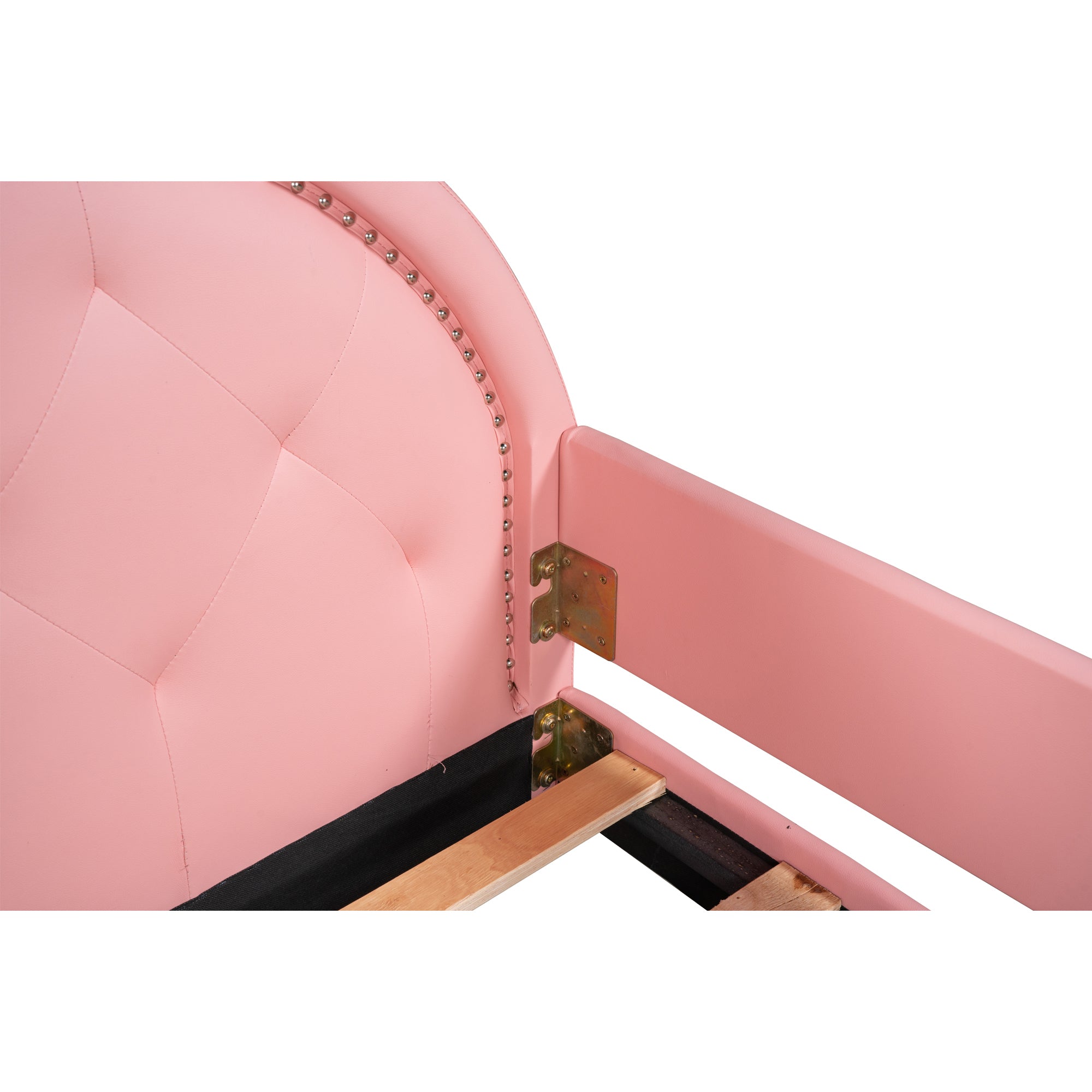 HAOYYE Twin Size Upholstered Daybed with Carton Ears Shaped Headboard, Pink Sturdy Space-Saving Heavy Duty Modern Design Adults Dorm Room Easy Assembly Bedroom Furniture