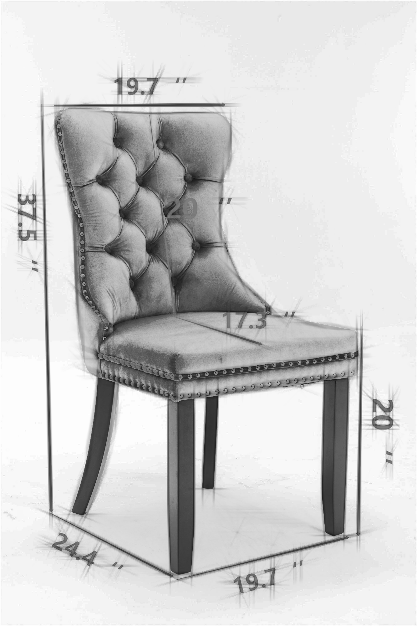 HAOYYE Nikki Collection Modern, High-end Tufted Solid Wood Contemporary Flax Upholstered Linen Dining Chair with Wood Legs Nailhead Trim 2-Pcs Set,Gray, SW6801GY Sturdy Space-Saving Heavy Duty Modern Design