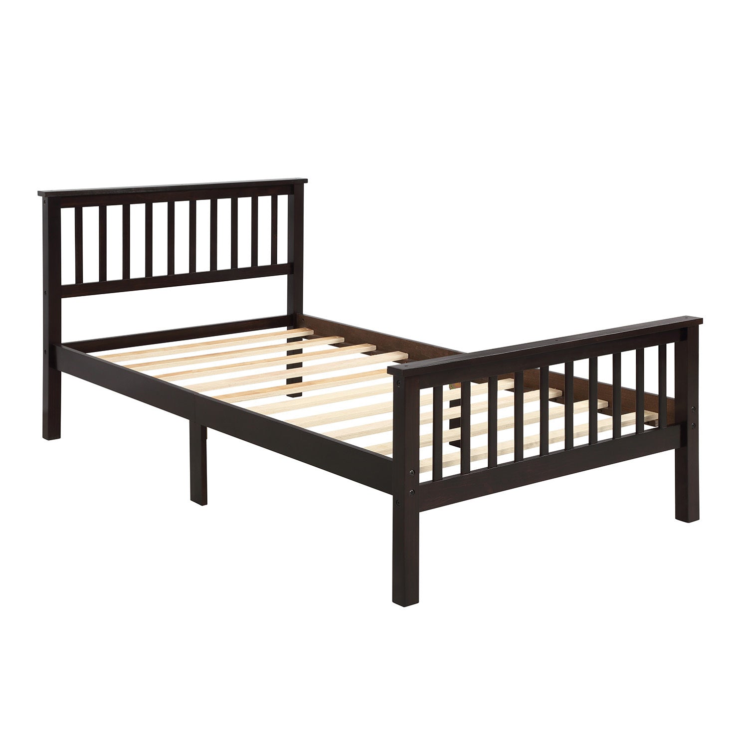 HAOYYE Wood Platform Bed Twin Bed with Headboard and Footboard (Espresso) Sturdy Space-Saving Heavy Duty Modern Design Easy Assembly Durable Stylish Home Furniture Versatile