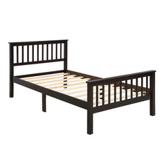HAOYYE Wood Platform Bed Twin Bed with Headboard and Footboard (Espresso) Sturdy Space-Saving Heavy Duty Modern Design Easy Assembly Durable Stylish Home Furniture Versatile
