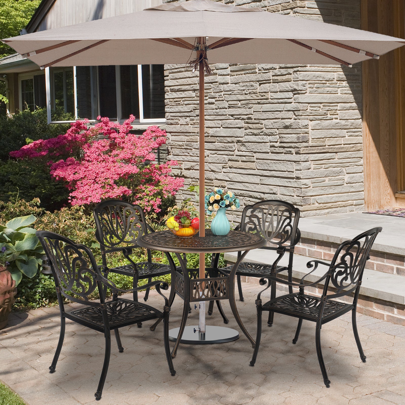HAOYYE Round Top Courtyard Cast Aluminum Table, Durable and Elegant Outdoor Dining Table for Patio, Garden, or Balcony, Sturdy and Weather-Resistant, Easy to Clean and Maintain