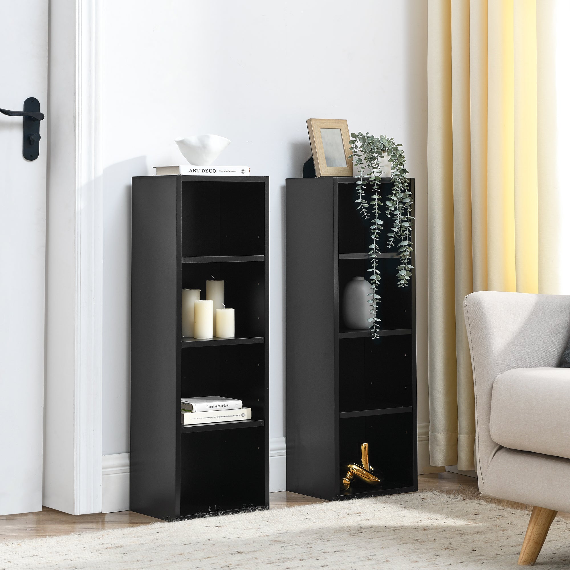Haoyye 8 Tier Media Tower Rack With Adjustable Shelves For CD DVD Storage, Slim Cabinet Display, Tall Narrow Bookcase Design For Home Office Organizer