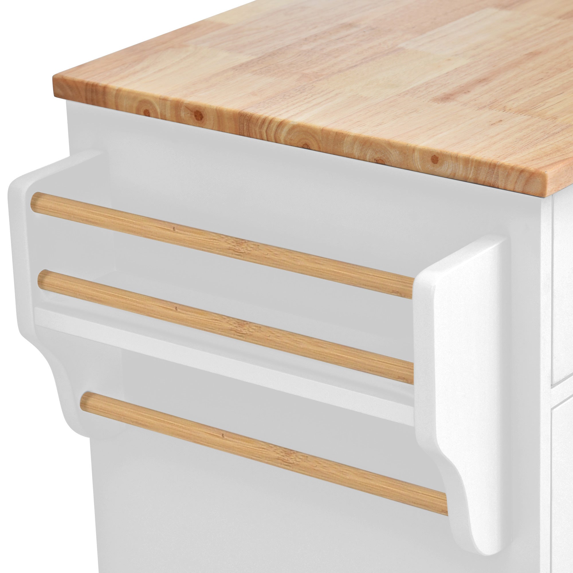 HAOYYE Kitchen cart with Rubber wood desktop rolling mobile kitchen island with storage and 5 draws 53 Inch length(White) Sturdy Space-Saving Heavy Duty Modern Design Adults Dorm Room Easy Assembly