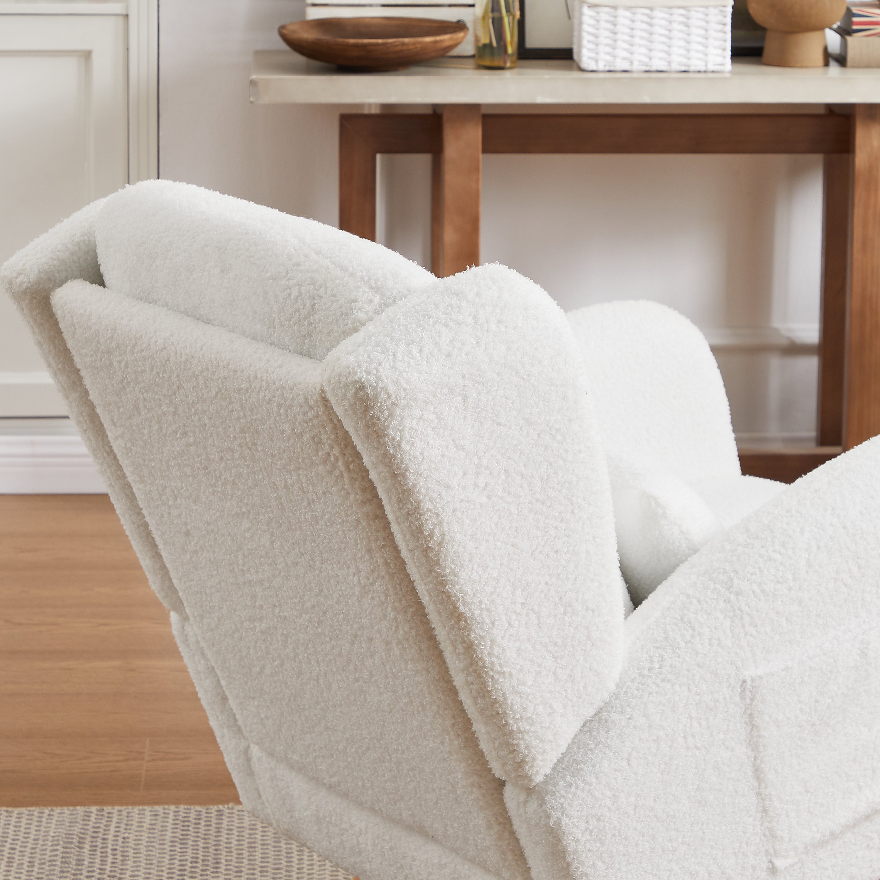 HAOYYE 27.2"W Modern Accent High Backrest Living Room Lounge Arm Rocking Chair, Two Side Pocket Sturdy Space-Saving Heavy Duty Modern Design Adults Dorm Room Easy Assembly Bedroom Furniture