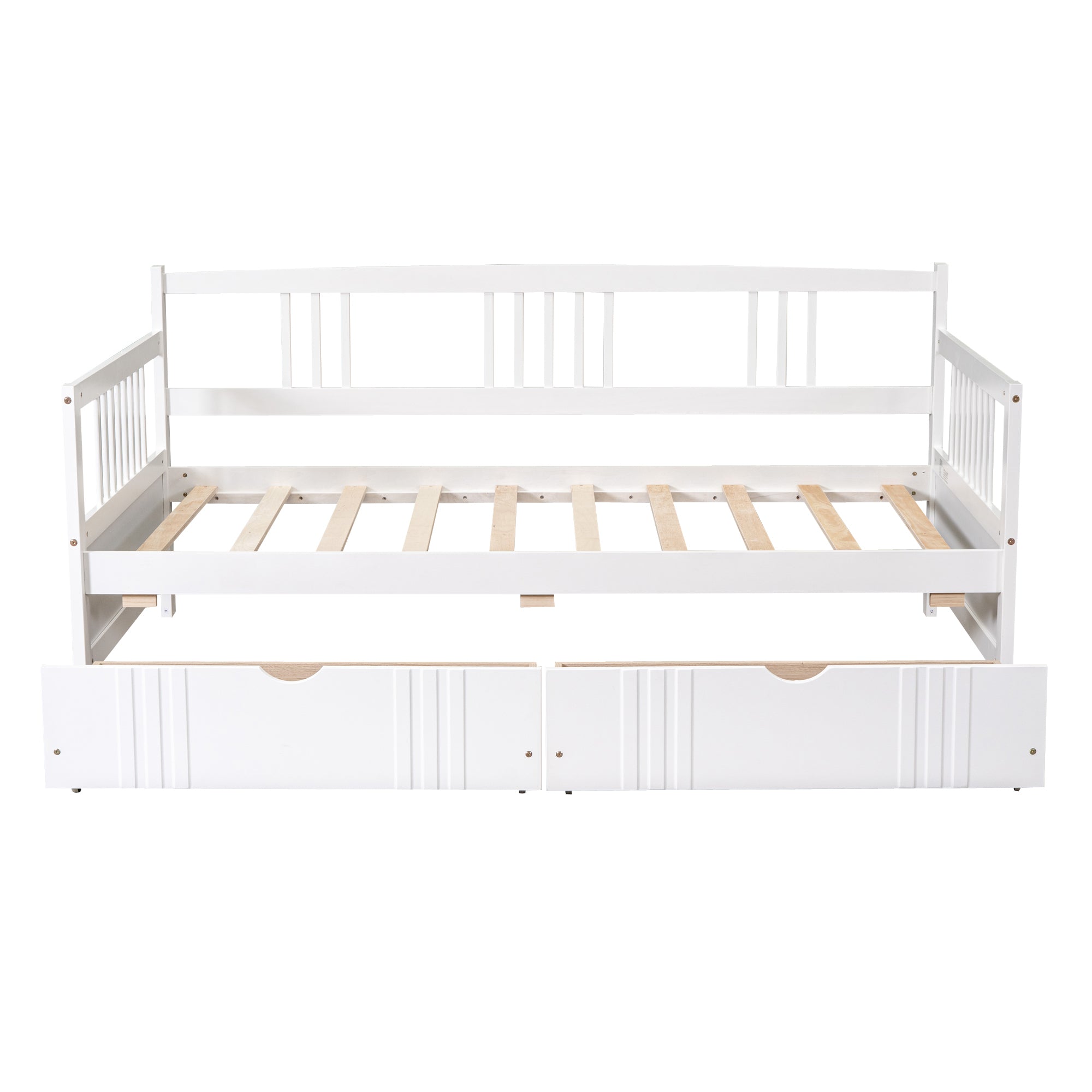 HAOYYE Twin Daybed with Two Drawers, White Wood Bed Frame, Sturdy Space-Saving Design, Heavy Duty Construction, Ideal for Bedroom, Dorm Room, Easy Assembly
