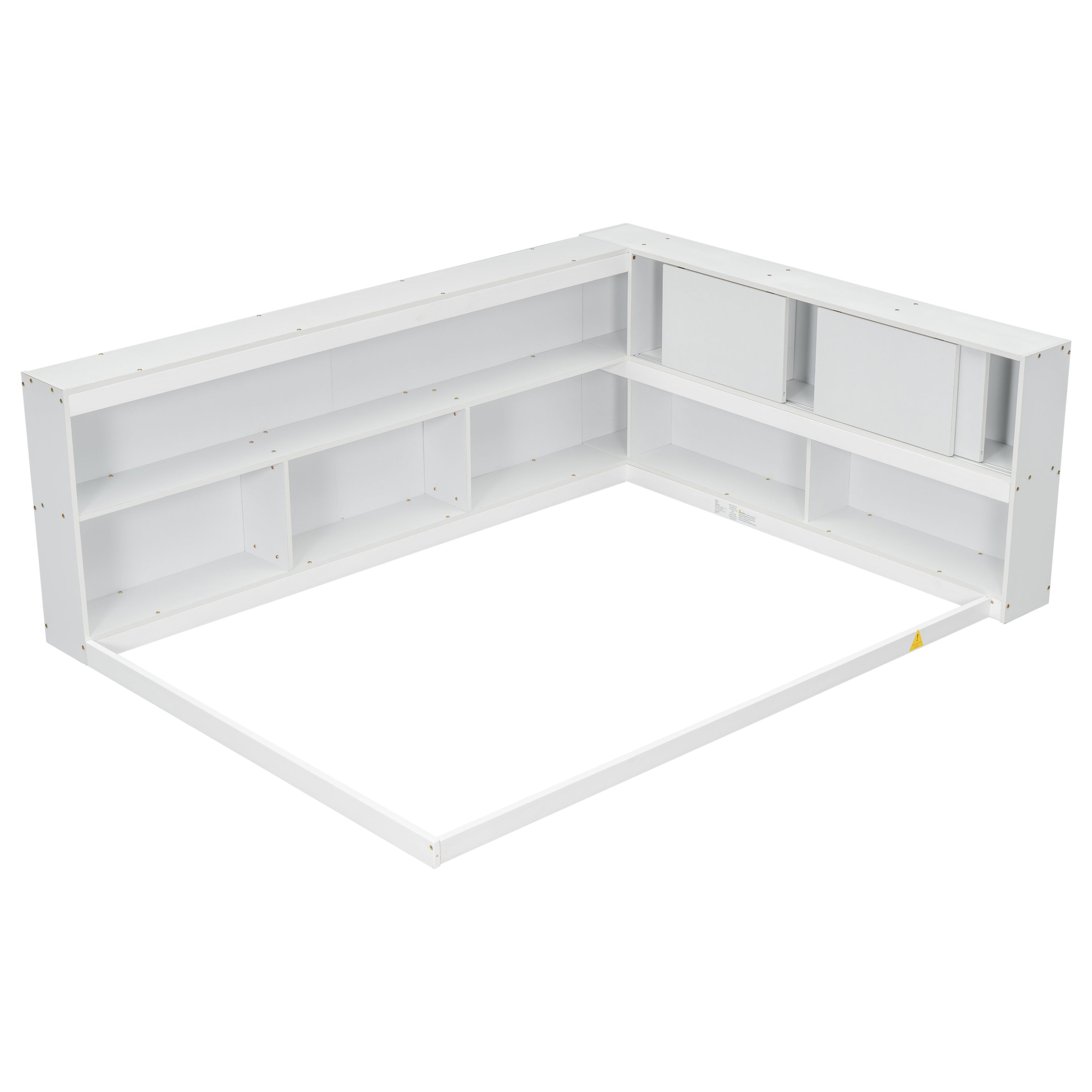 HAOYYE Full Floor Bed with L-shaped Bookcases, sliding doors,without slats,White Sturdy Space-Saving Heavy Duty Modern Design Easy Assembly Durable Stylish Home Furniture Versatile