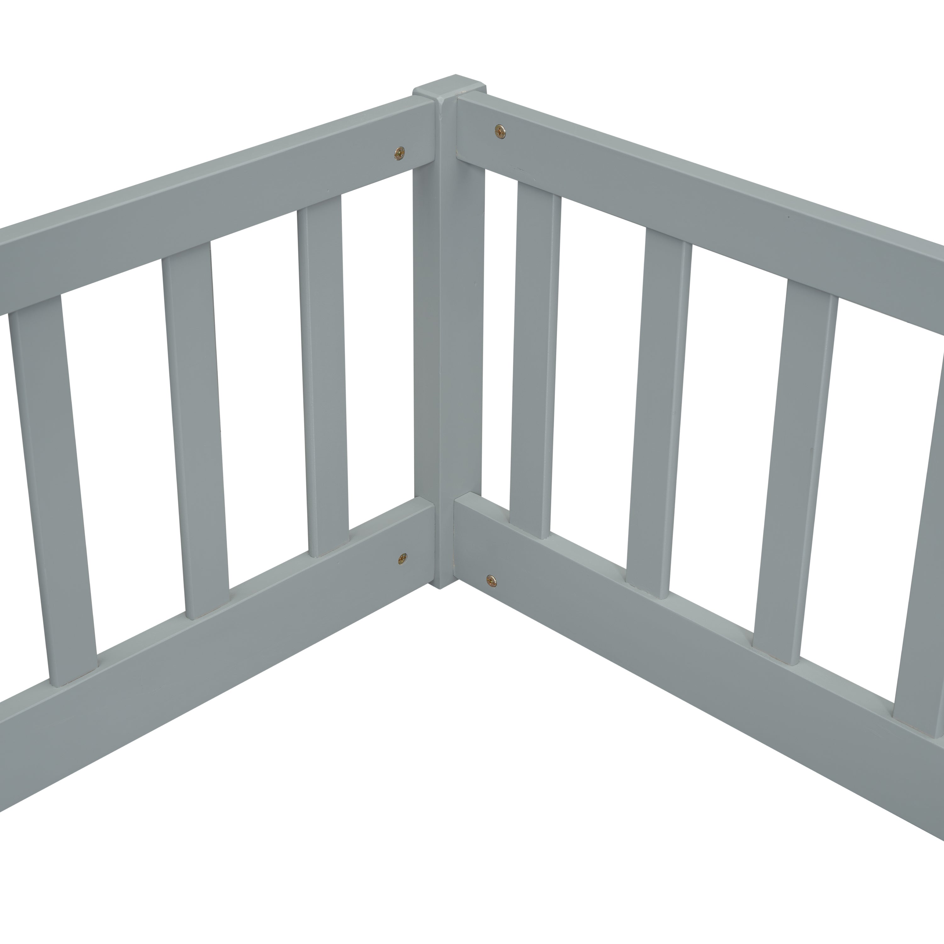 HAOYYE Double Twin Floor Bed with Fence, Guardrails, without door, Grey Sturdy Space-Saving Heavy Duty Modern Design Easy Assembly Durable Stylish Home Furniture Versatile