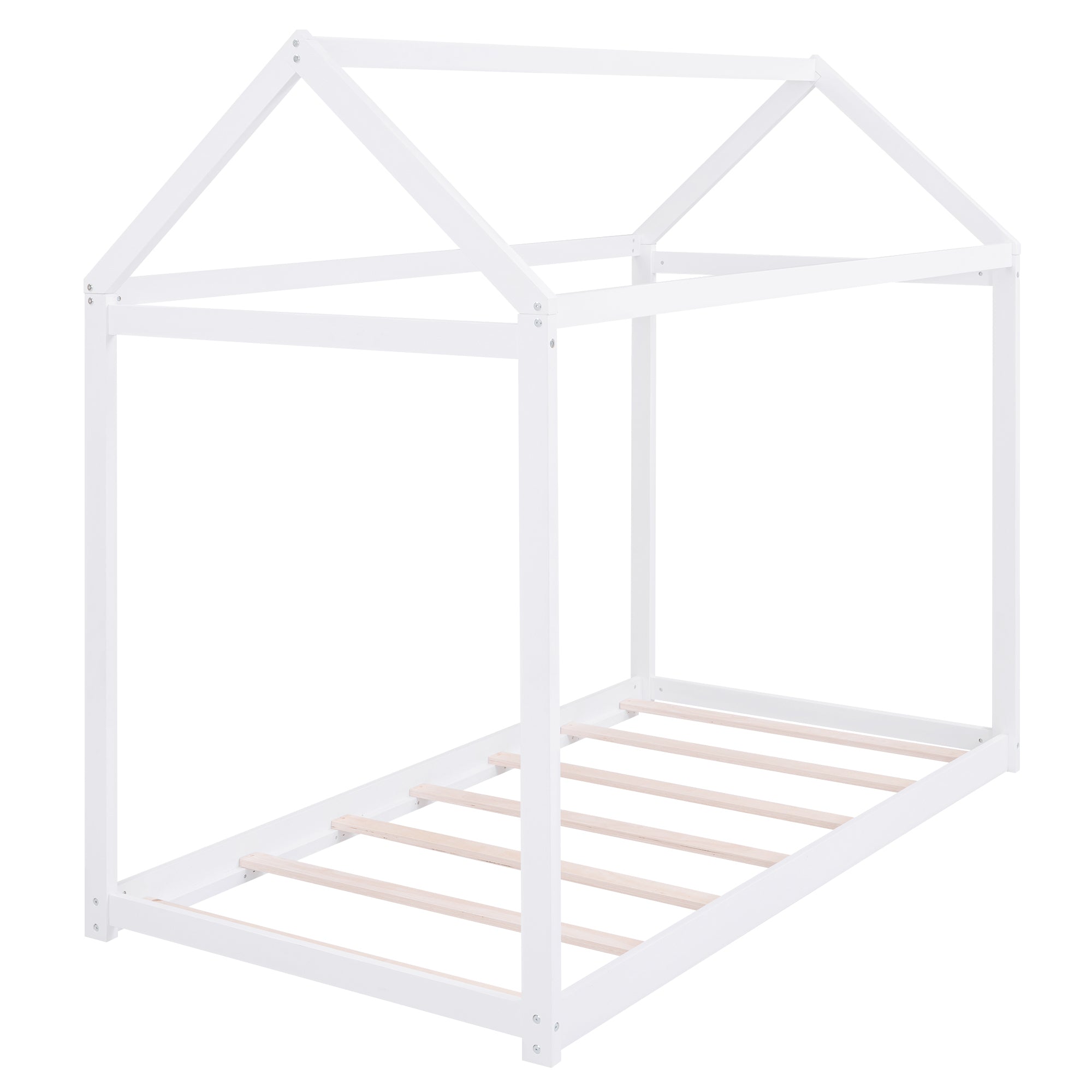 HAOYYE Twin Size Wooden House Bed, White Sturdy Space-Saving Heavy Duty Modern Design Adults Dorm Room Easy Assembly Bedroom Furniture