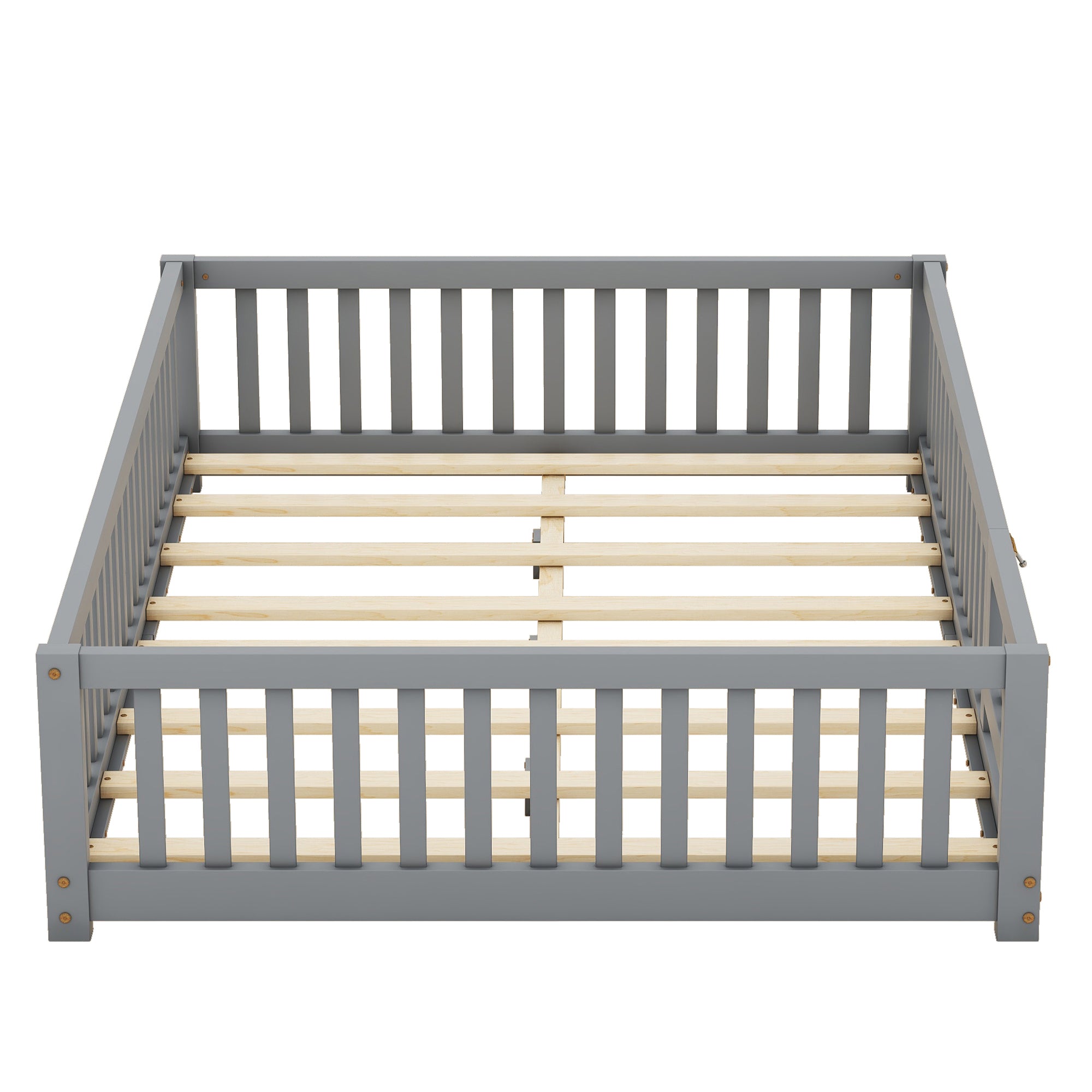 HAOYYE Full Size Bed Floor Bed with Safety Guardrails and Door for , Gray(Old SKU: W158090691) Sturdy Space-Saving Heavy Duty Modern Design Adults Dorm Room Easy Assembly Bedroom Furniture
