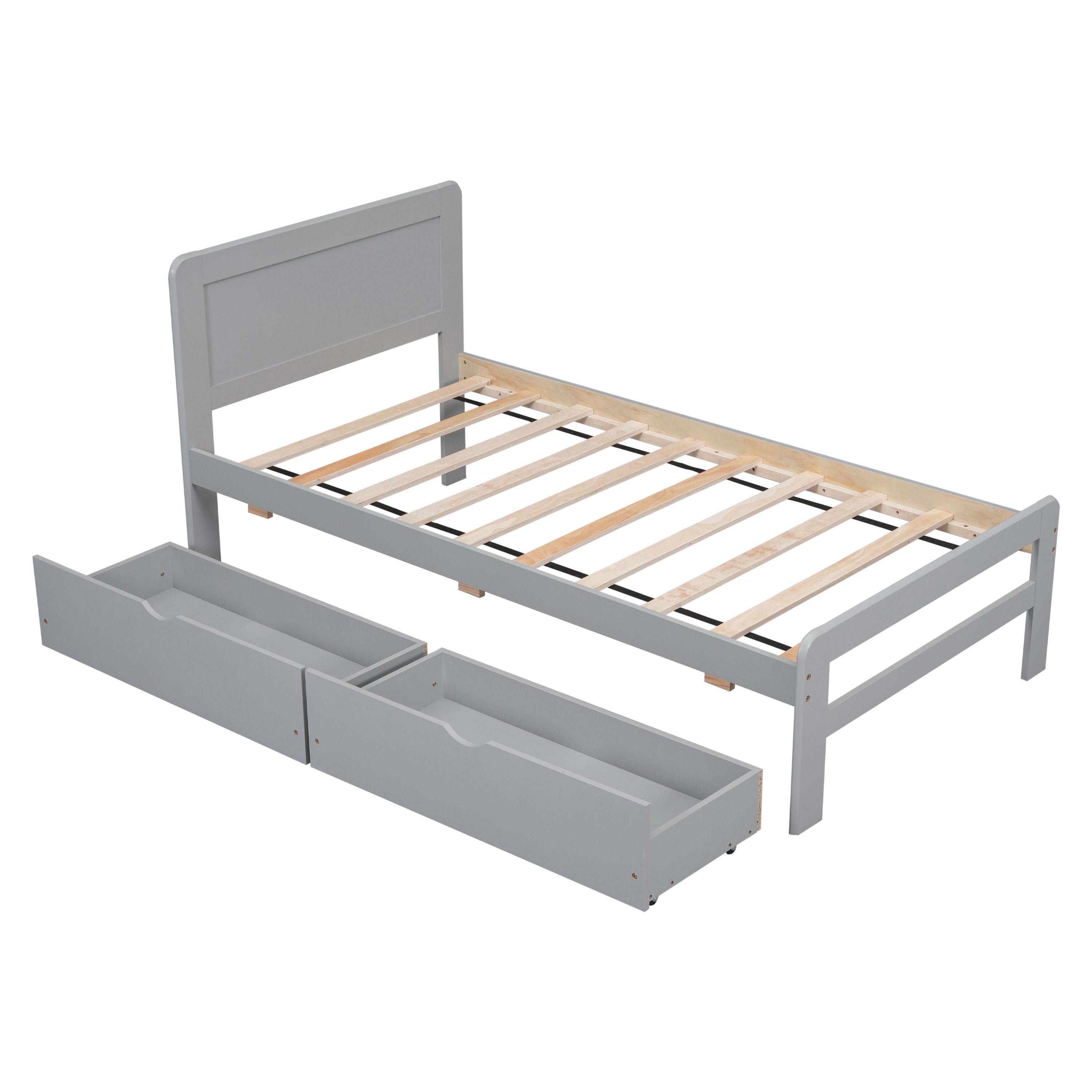 HAOYYE Modern Twin Platform Bed Frame with 2 Drawers, Sturdy Space-Saving Design, Heavy Duty Construction, Easy Assembly, Bedroom Furniture for Adults, Gray Color