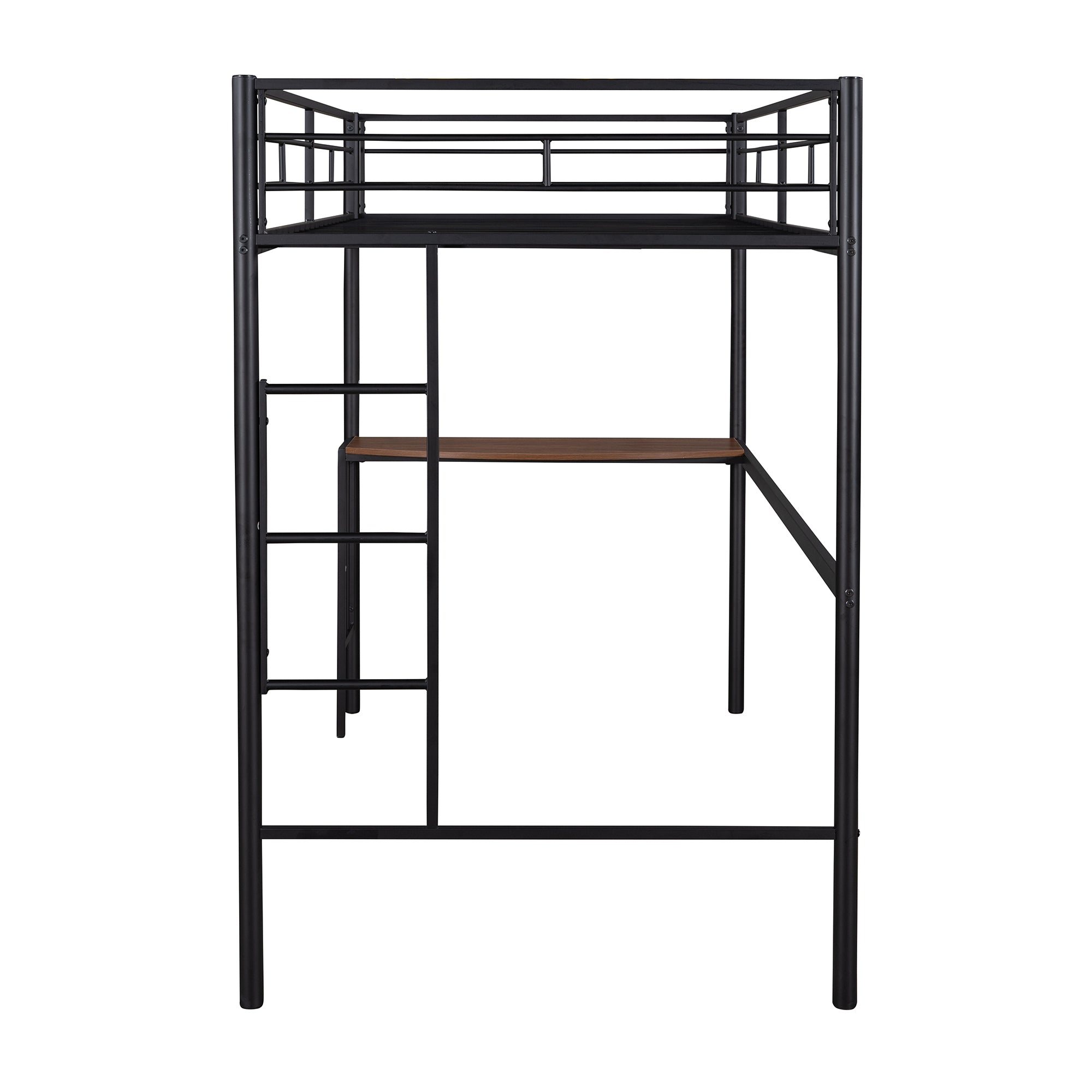 HAOYYE Twin Metal Loft Bed with Desk, Ladder and Guardrails, Loft Bed for Bedroom, Black(OLD SKU : MF195191AAB) Sturdy Space-Saving Heavy Duty Modern Design Easy Assembly Durable Stylish Home Furniture