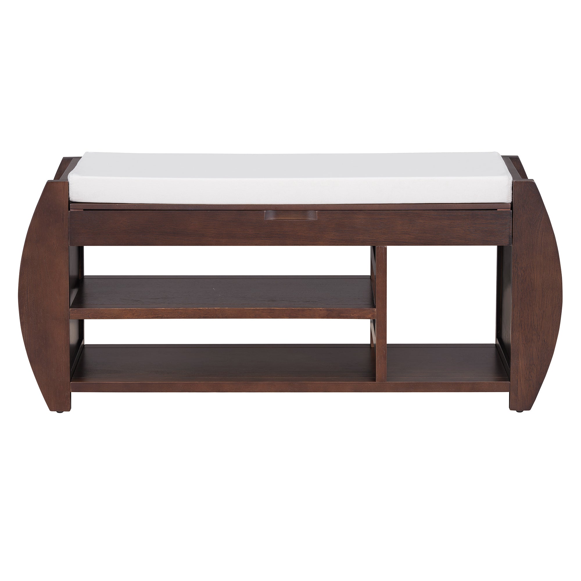 HAOYYE Retro Multifunctional Storage Bench with Cushion and Curved Side Panel for Entrance and Living Room (Espresso) Sturdy Space-Saving Heavy Duty Modern Design Easy Assembly Durable Stylish