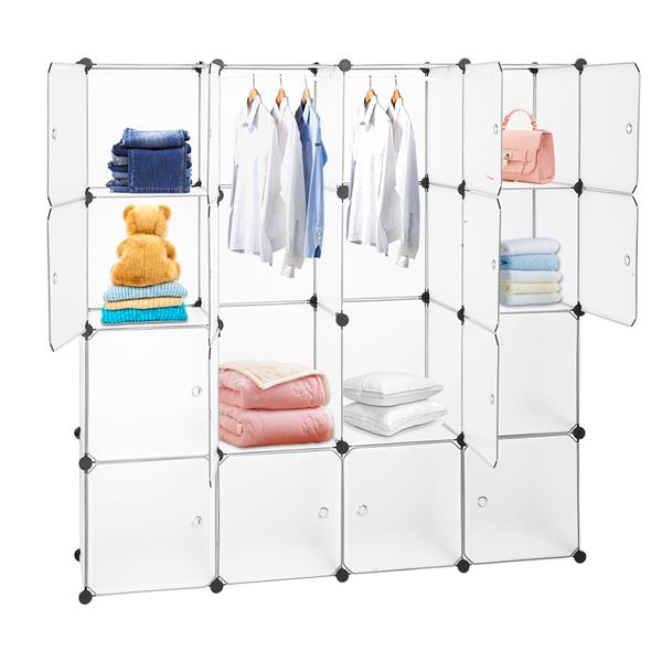 HAOYYE Modular Closet Organizer Plastic Cabinet, 16 Cube Shelving With Doors, DIY Bookcase System, White Sturdy Design, Durable Multipurpose Storage Solution, Modern And Stylish
