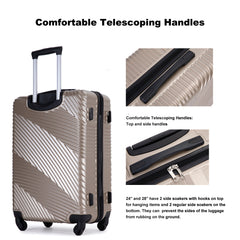 HAOYYE 3 Piece Luggage Sets PC+ABS Lightweight Suitcase with Two Hooks, Spinner Wheels, (20/24/28) Gold Sturdy Space-Saving Heavy Duty Modern Design Adults Dorm Room Easy Assembly Bedroom Furniture