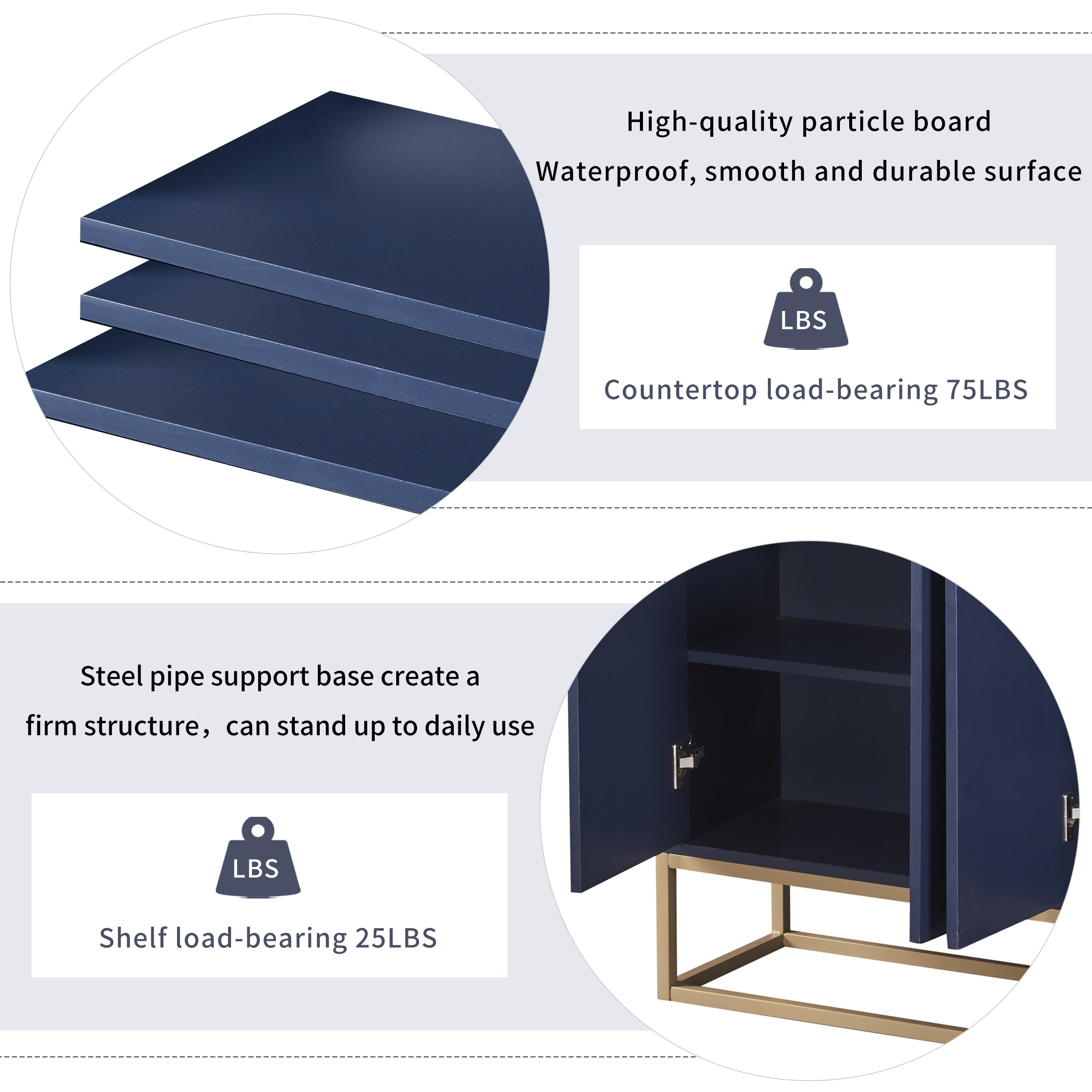 HAOYYE Modern Sideboard Elegant Buffet Cabinet with Large Storage Space for Dining Room, Entryway (Navy) Sturdy Space-Saving Heavy Duty Modern Design Adults Dorm Room Easy Assembly