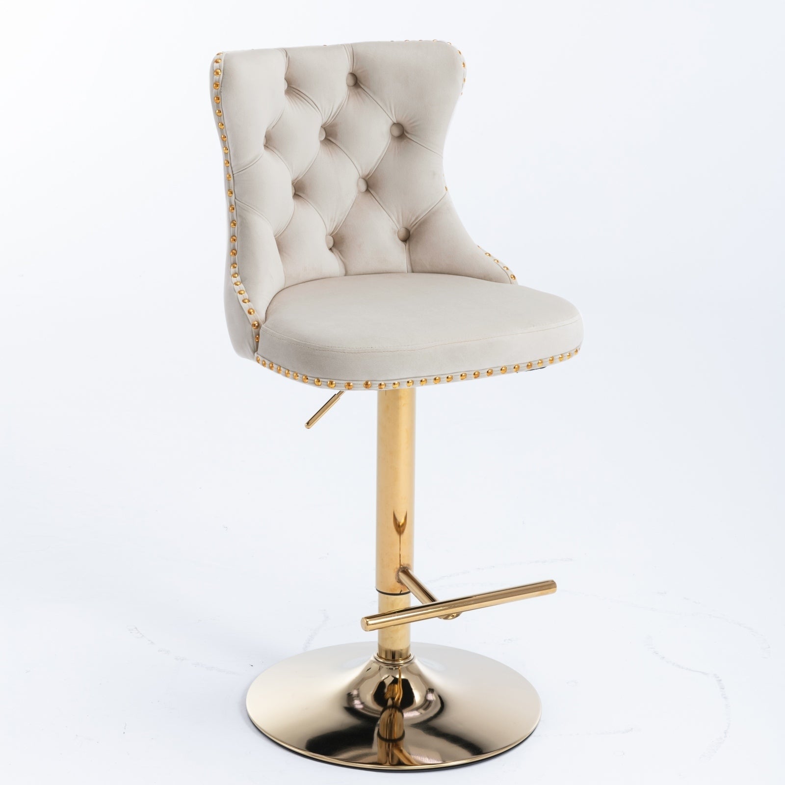 HAOYYE Golden Swivel Velvet Barstools Adjusatble Seat Height from 25-33 Inch,Modern Upholstered Bar Stools with Backs Comfortable Tufted for Home Pub and Kitchen Island,Beige,Set of 2 Sturdy