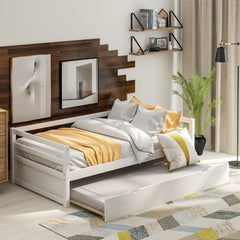 HAOYYE Daybed with Trundle Frame Set, Twin Size, White Sturdy Space-Saving Heavy Duty Modern Design Easy Assembly Durable Stylish Home Furniture Versatile