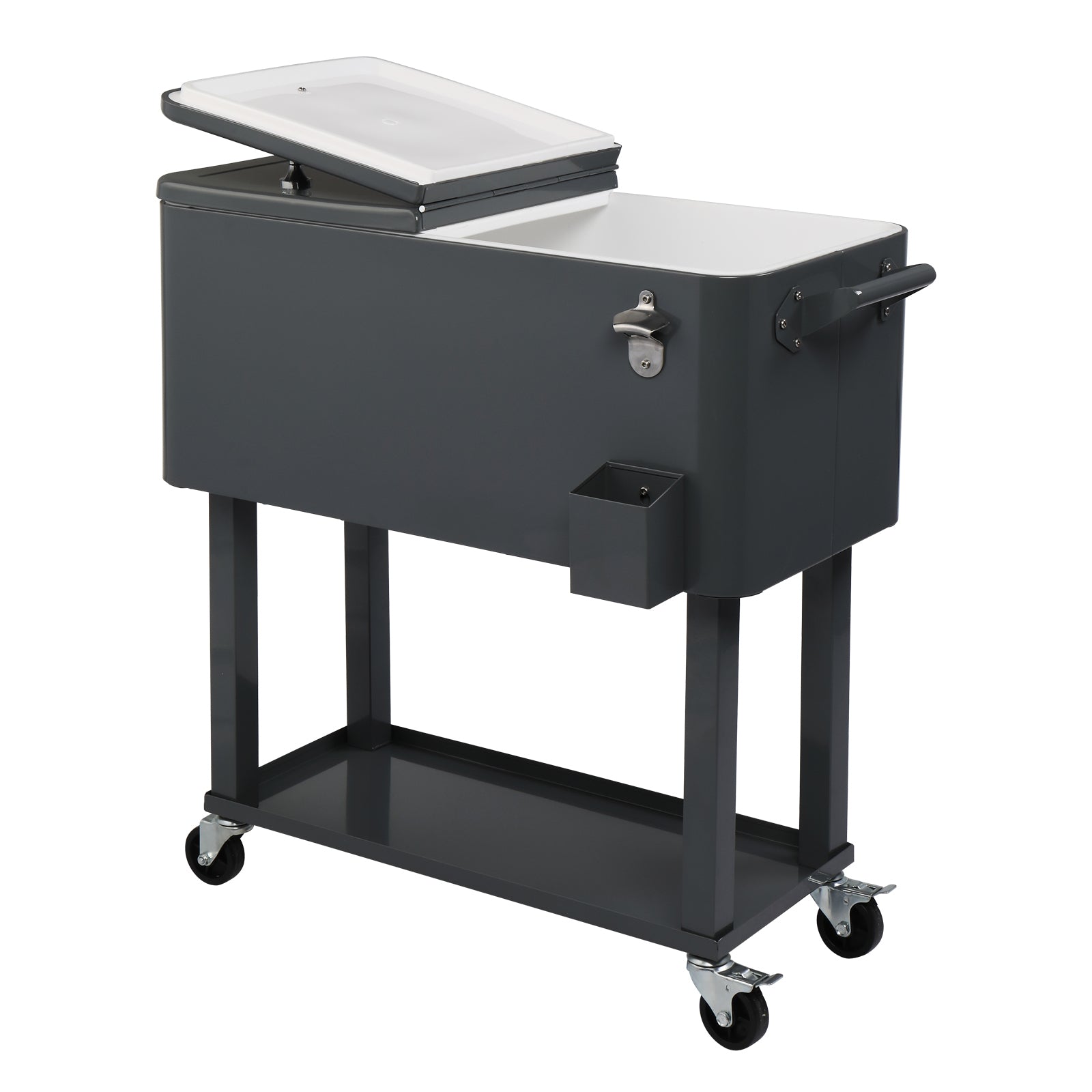 HAOYYE Rectangular Plastic Box Iron Foot Tube Refrigeration and Insulation Cart, Portable Cooler with Bottle Opener and Locking Casters for Outdoor Events
