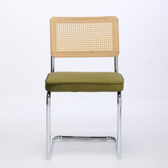 HAOYYE Mid Century Modern Dining Chairs Set of 2, Velvet Accent Chairs with Natural Cane Back & Stainless Chrome Base, Famous Breuer Designed Chairs, Upholstered Rattan Kitchen Chairs,Olive-Green Sturdy