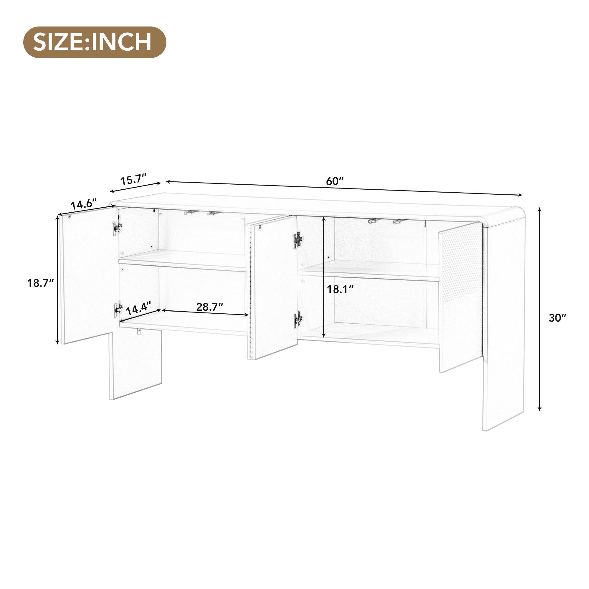 HAOYYE Minimalist Style 60"L Large Storage Space Sideboard with 4 Doors and Rebound Device for Living Room and Entryway (White) Sturdy Space-Saving Heavy Duty Modern Design Adults Dorm Room
