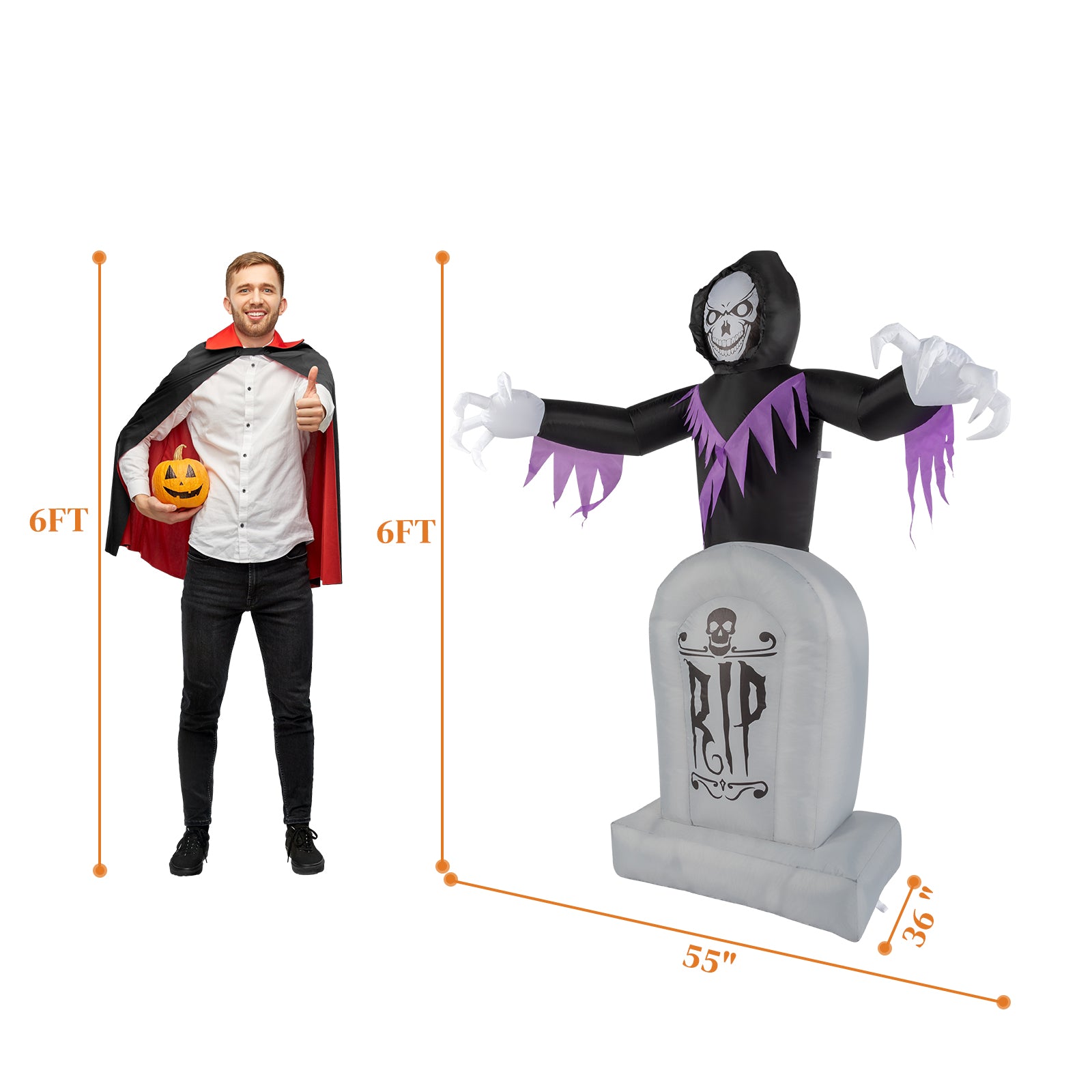 HAOYYE Halloween Inflatable Decoration Black 3-Piece Grim Reaper and Grave Set with LED String Lights Powerful Blower Easy Setup Waterproof Polyester for Garden Yard Lawn Patio Outdoor Party