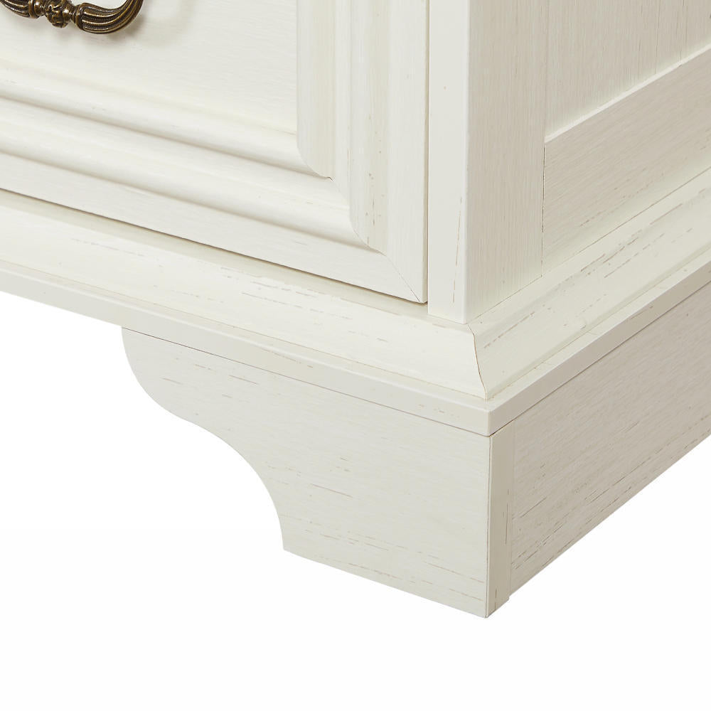 HAOYYE Farmhouse 7-Drawer Dresser With Rustic Natural Texture, Vintage Design Storage Chest, Organizer For Bedroom, Living Room, Hallway, Antique White Sturdy Space-Saving Furniture