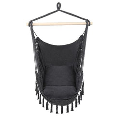 Haoyye Tassel Hanging Chair with Pillow Hammock Style Swing Seat with Decorative Fringe Comfortable Cotton Canvas Lounge Chair for Indoor Outdoor Use Ideal for Porch Balcony Backyard Garden Patio Relaxation