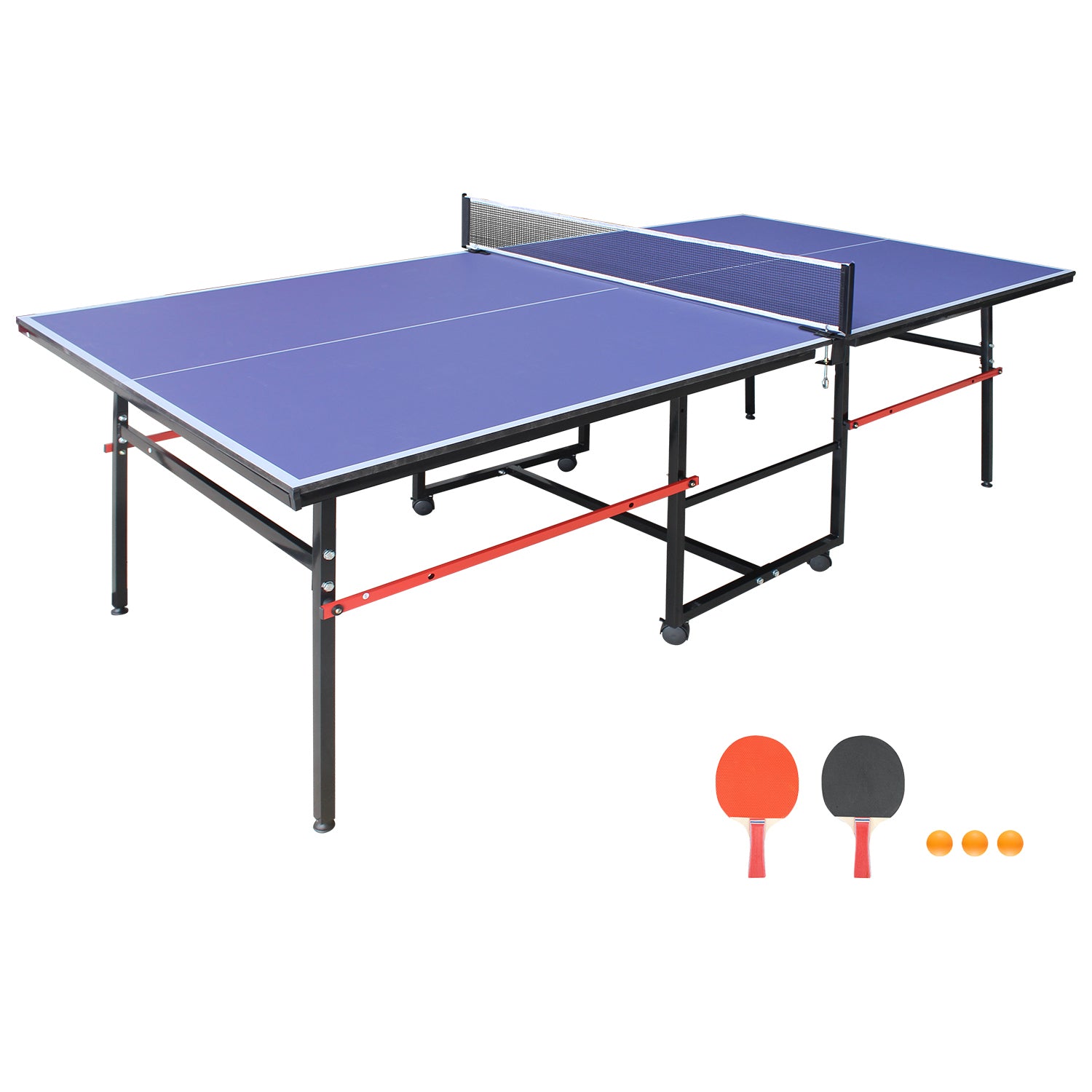 Haoyye Mid-Size Foldable Portable Table Tennis Table Set for Indoor Use with Net, 2 Ping Pong Paddles and 3 Balls, Easy Assembly Ping Pong Table for Home Office Game Room with Compact Storage Design