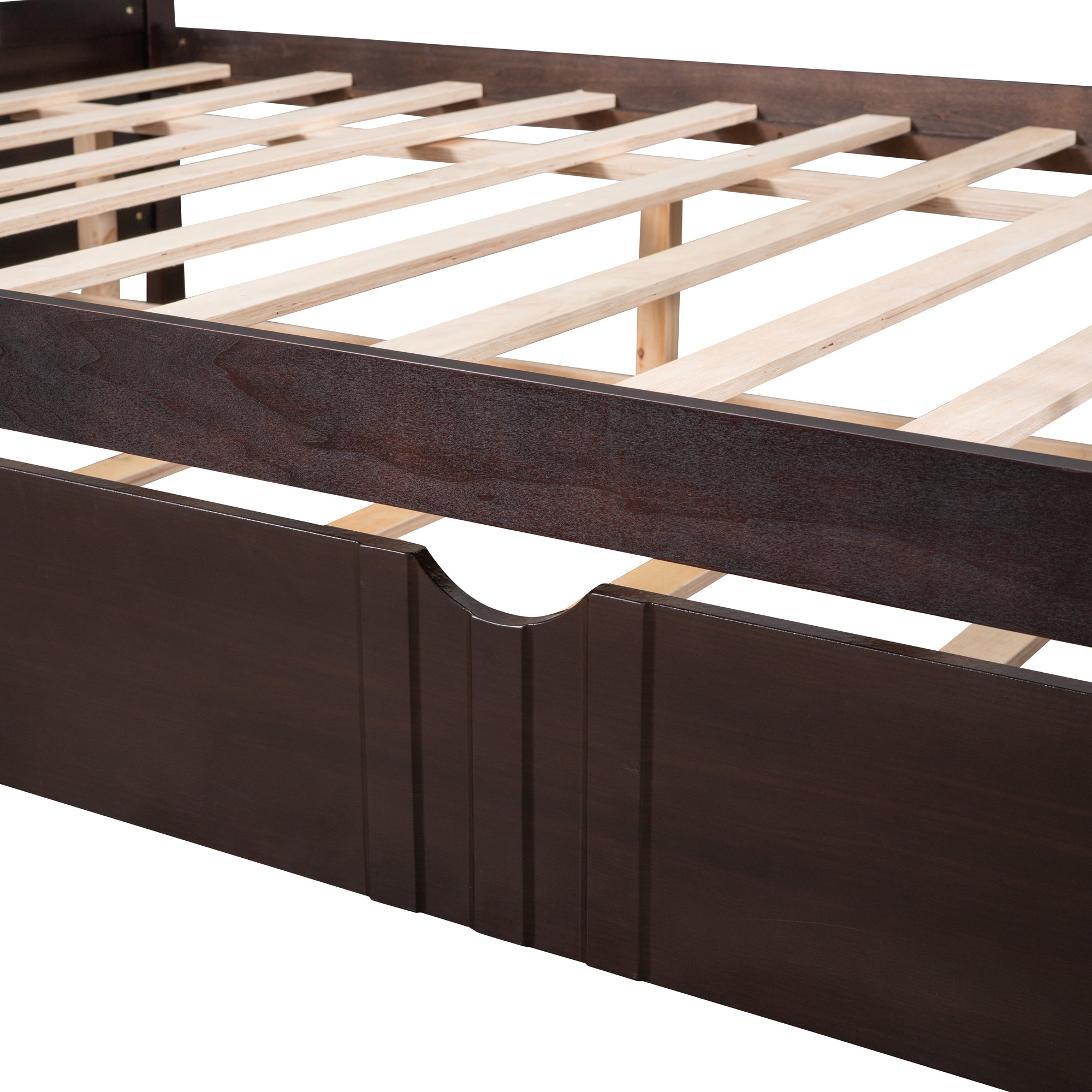 HAOYYE Full Size Daybed Wood Bed with Twin Size Trundle,Espresso Sturdy Space-Saving Heavy Duty Modern Design Adults Dorm Room Easy Assembly Bedroom Furniture