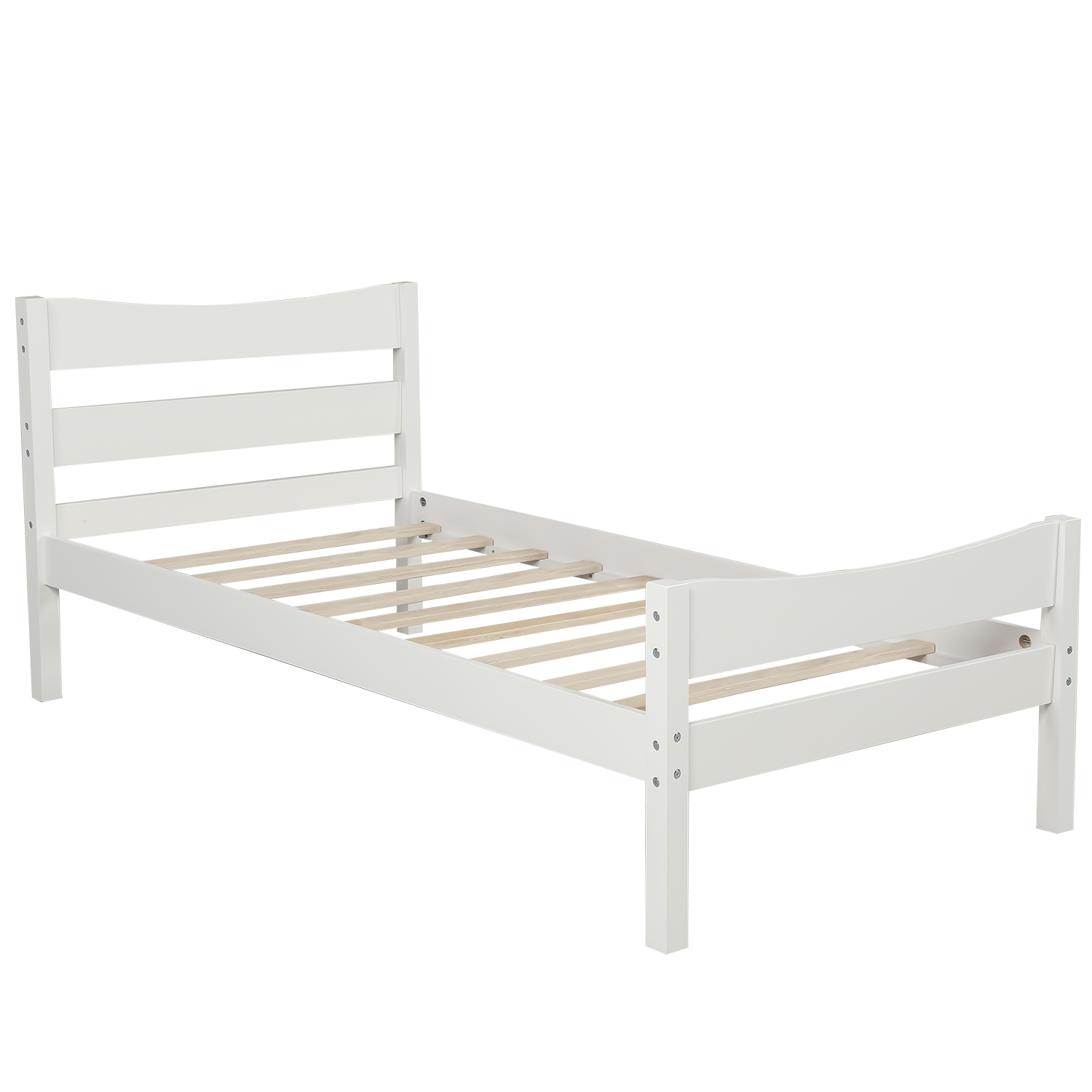 HAOYYE Twin Size Wood Platform Bed with Headboard and Wooden Slat Support (White) Sturdy Space-Saving Heavy Duty Modern Design Easy Assembly Durable Stylish Home Furniture