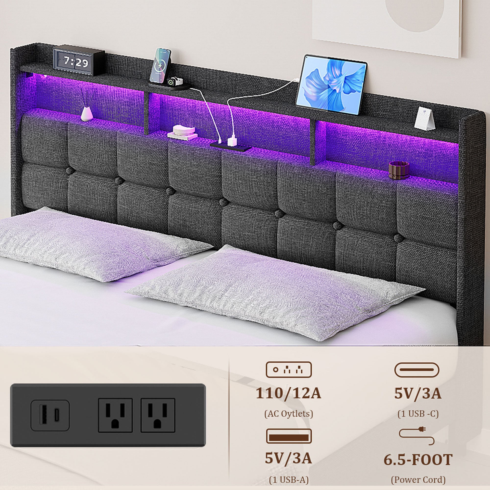 HAOYYE BED 778KING-DG-CLB Sturdy Space-Saving Heavy Duty Modern Design Adults Dorm Room Easy Assembly Bedroom Furniture