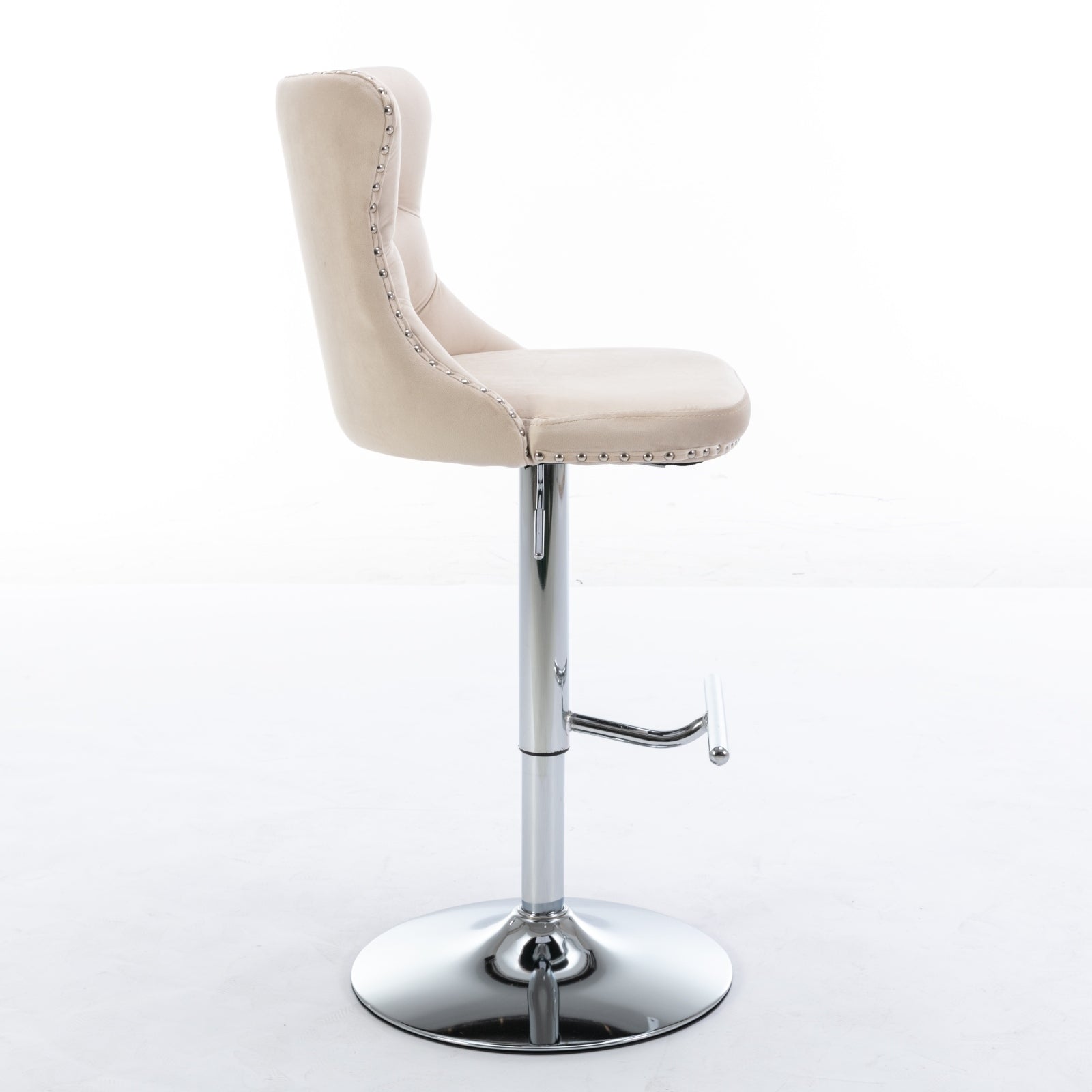 HAOYYE Swivel Velvet Barstools, Adjustable Seat Height 25-33 Inch, Modern Upholstered Chrome Base Bar Stools with Tufted Backs, Comfortable Set of 2 for Home, Pub, Kitchen Island, Beige, Sturdy Design