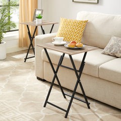 HAOYYE 2-Piece Folding TV Tray Table Noassembly Required Portable Sofa Side Table, Industrial Snack Table for Small Spaces, Space-Saving Easy to Fold Wood Rustic Brown and Black Sturdy Heavy Duty Adults