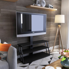 HAOYYE Black Multi-Function Angle And Height Adjustable Tempered Glass TV Stand Sturdy Space-Saving Heavy Duty Modern Design Easy Assembly Durable Stylish Home Furniture Versatile