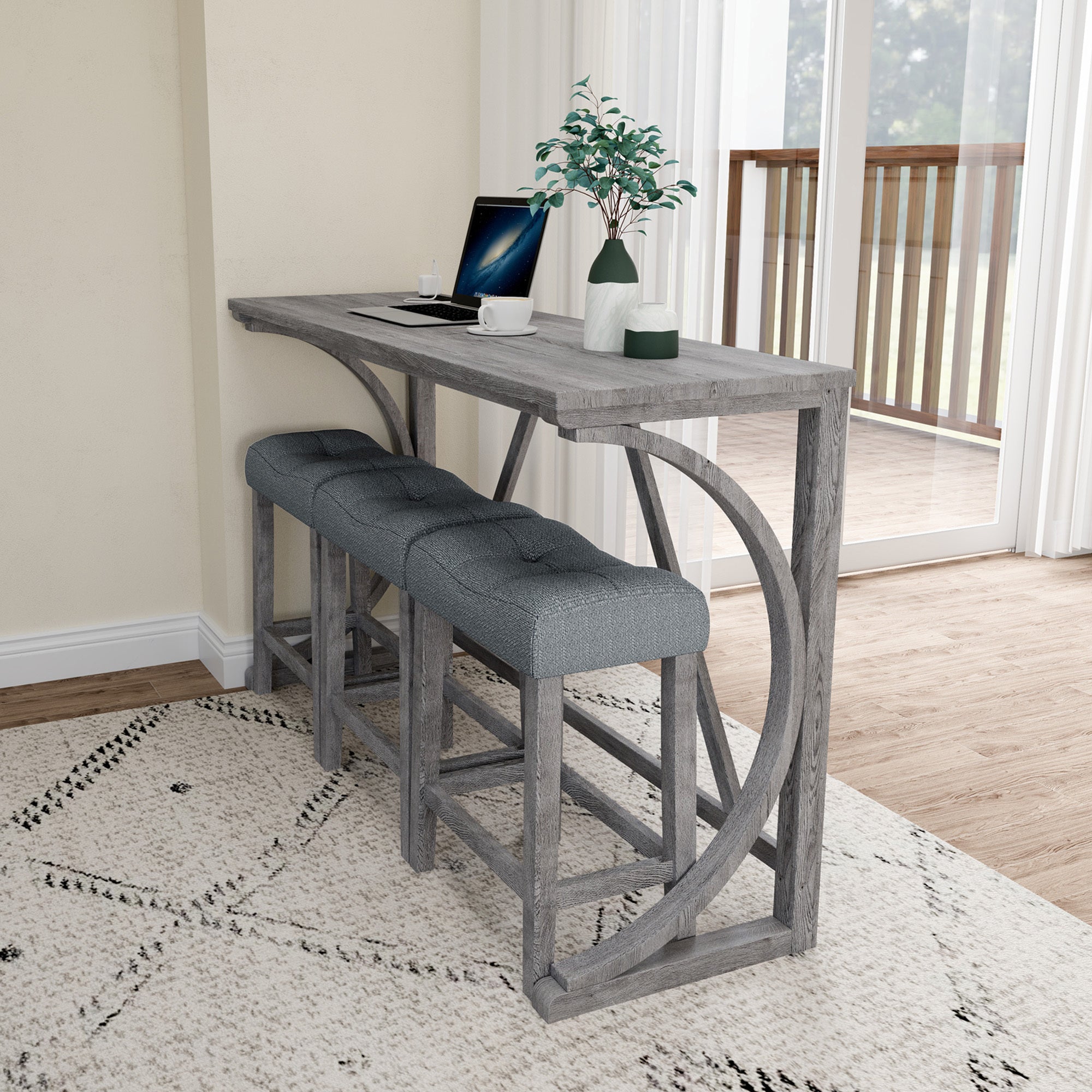 HAOYYE Bar Table Set with Power Outlet, Bar Table and Chairs Set, 4 Piece Dining Table Set, Industrial Breakfast Table Set, for Living Room, Dining Room, Game Room Sturdy Space-Saving Heavy Duty Adults