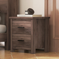 HAOYYE Vintage Nightstand with Two Drawers, Dark Walnut Sturdy Space-Saving Design, Heavy Duty Modern Bedroom Furniture for Adults, Easy Assembly