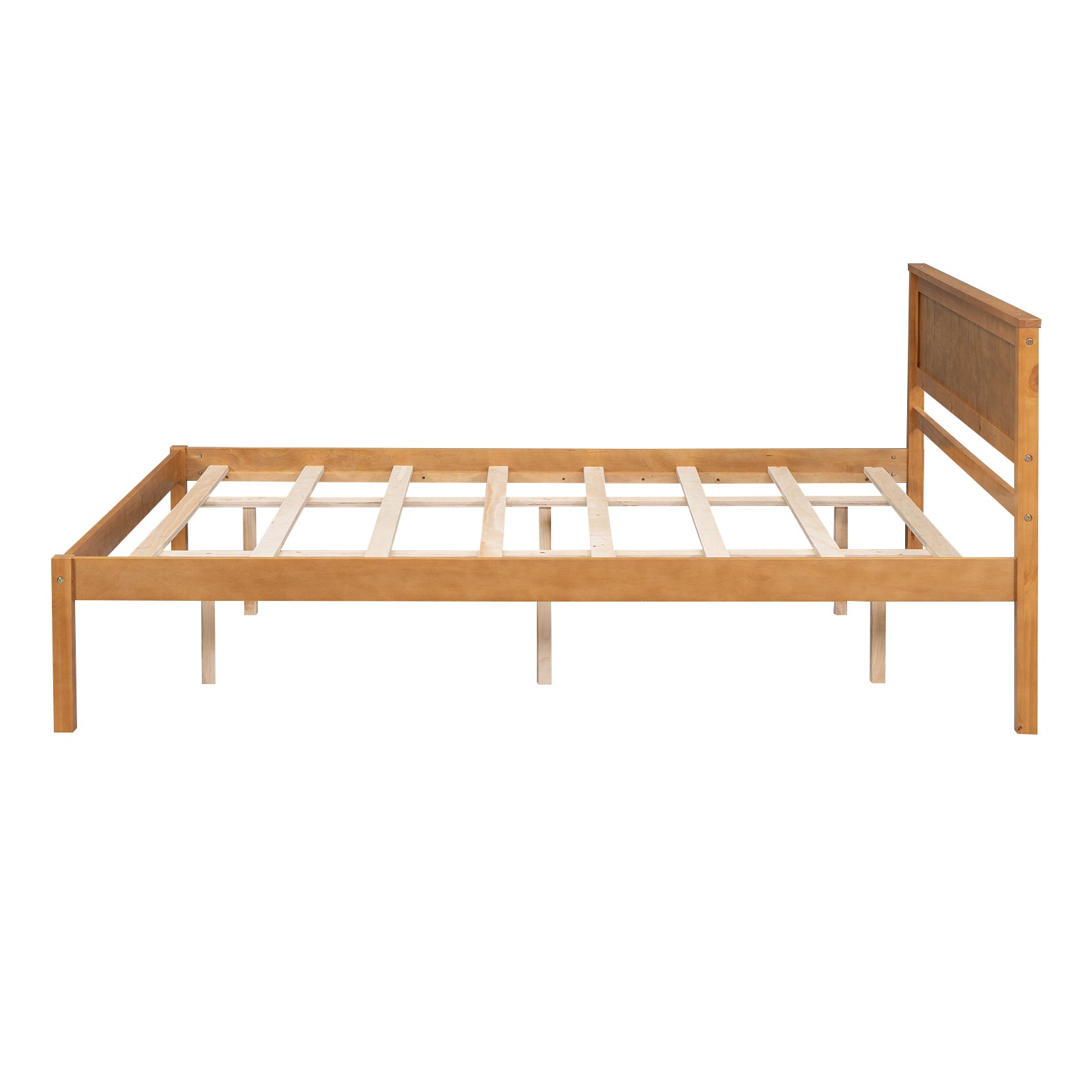 HAOYYE Platform Bed Frame with Headboard, Wood Slat Support, No Box Spring Needed, Queen, Oak Sturdy Space-Saving Heavy Duty Modern Design Adults Dorm Room Easy Assembly Bedroom Furniture
