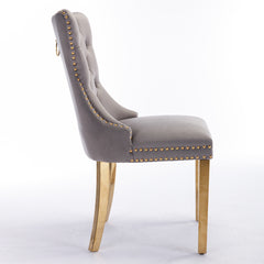 HAOYYE High-end Tufted Solid Wood Contemporary Velvet Upholstered Dining Chair with Golden Stainless Steel Plating Legs,Nailhead Trim,Set of 2,Gray and Gold, SW1601GY Sturdy Durable