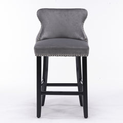 HAOYYE Contemporary Velvet Upholstered Wing-Back Barstools with Button Tufted Decoration and Wooden Legs, and Chrome Nailhead Trim, Leisure Style Bar Chairs,Bar stools, Set of 2 (Gray),SW1824GY
