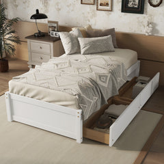 HAOYYE Solid Wood Twin Bed Frame With 2 Storage Drawers, No Box Spring Needed, Space-Saving Heavy Duty Design For Bedroom Or Dorm Room, Sturdy And Easy To Assemble