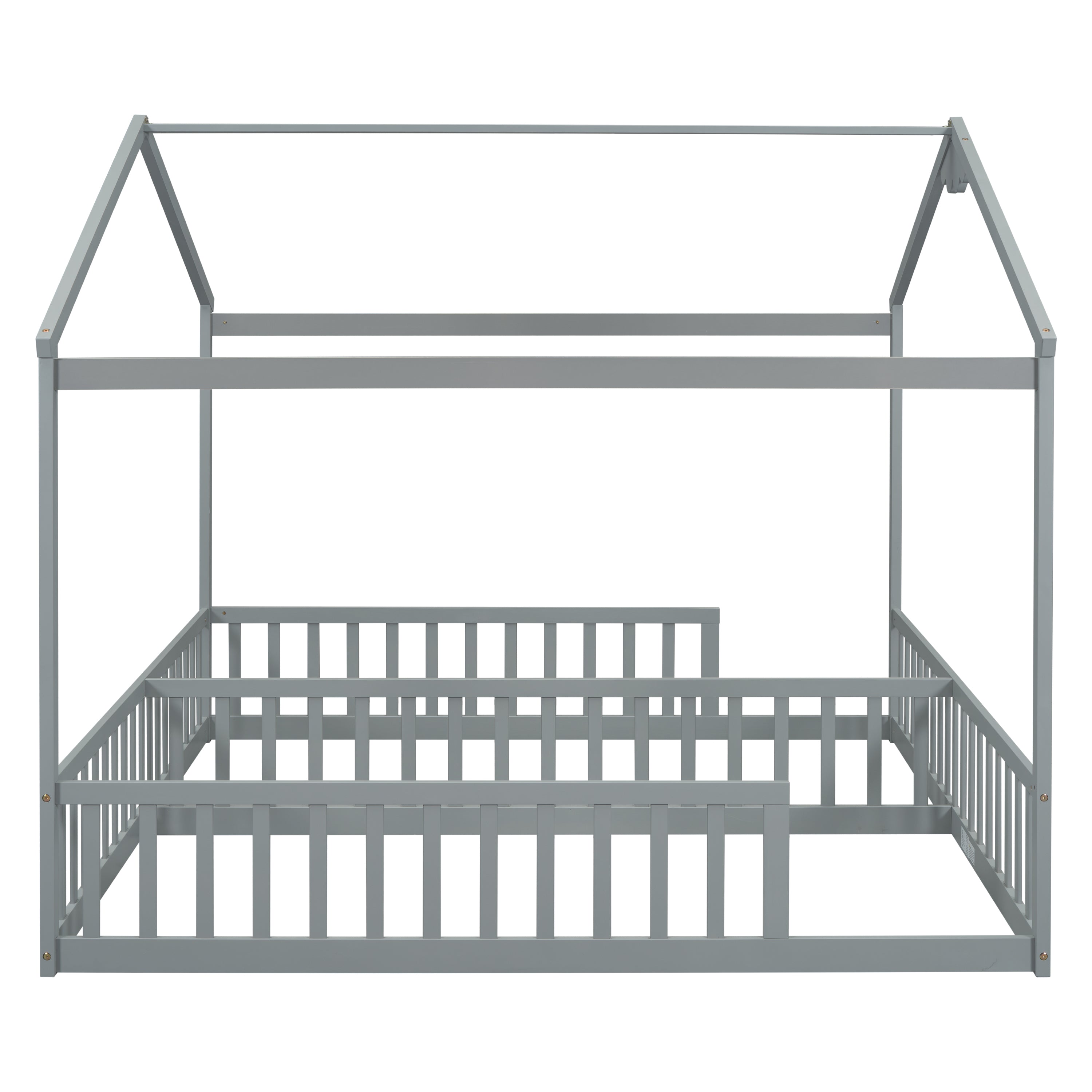 HAOYYE Double Twin House-Style Floor Bed with Fence, Guardrails, without door, Grey Sturdy Space-Saving Heavy Duty Modern Design Adults Dorm Room Easy Assembly Bedroom Furniture