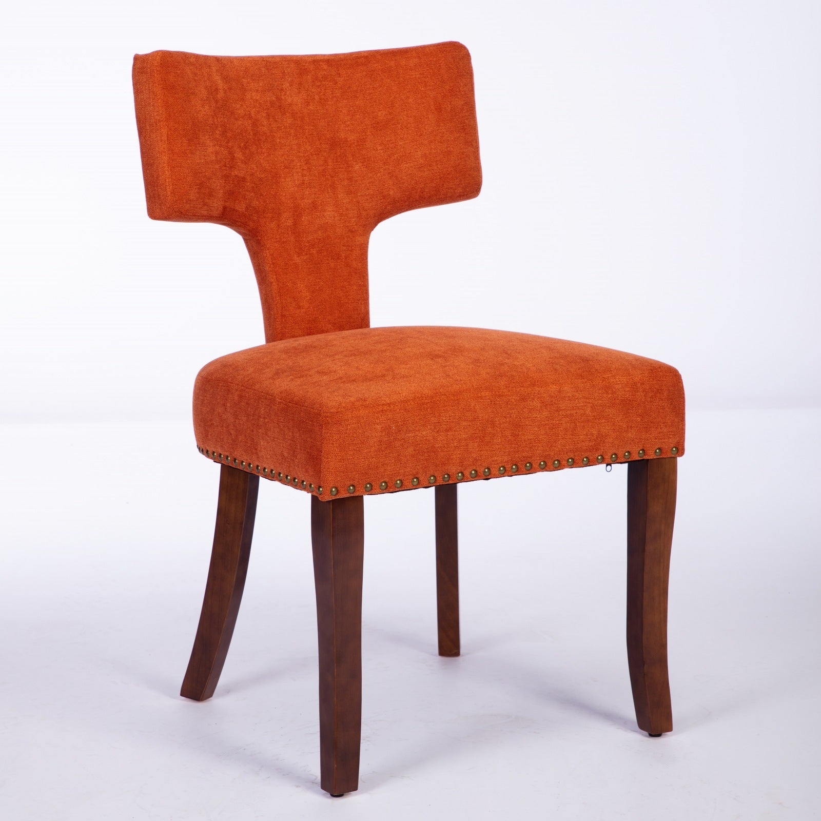 HAOYYE Mid Century Modern Dining Chairs Set of 2, Farmhouse Linen Fabric Upholstered Accent Chair Curved Backrest with Copper Nails around,Kitchen Chairs with Hardwood Frame, Orange Sturdy Space-Saving