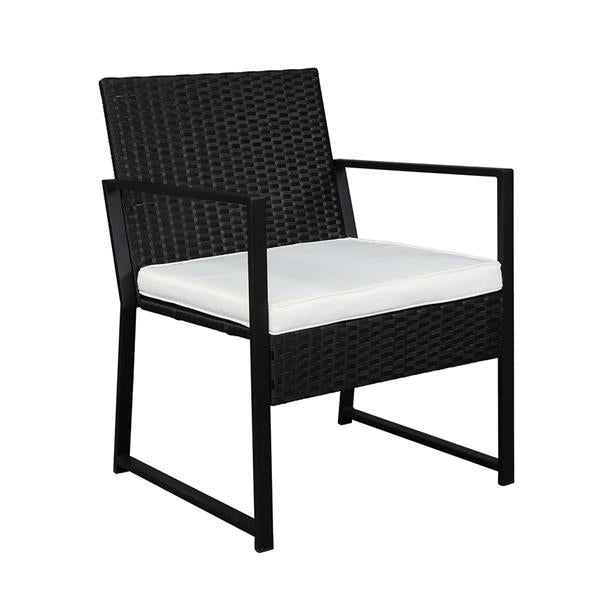 HAOYYE Outdoor Wicker Patio Furniture Set Black Rattan 3 Piece Conversation Set with 2 Exposed Frame Flat Chairs and 1 Coffee Table Durable PE Woven Bistro Set with Iron Frame for Balcony Garden Lounge