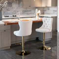 HAOYYE Golden Swivel Velvet Barstools Adjusatble Seat Height from 25-33 Inch,Modern Upholstered Bar Stools with Backs Comfortable Tufted for Home Pub and Kitchen Island,Beige,Set of 2 Sturdy